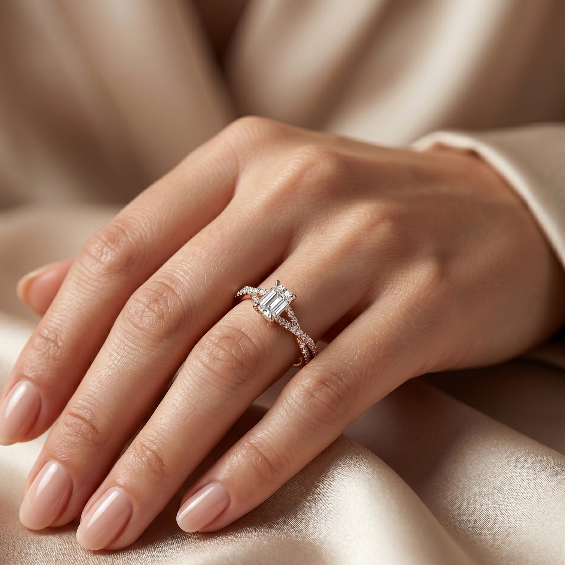 Twist Solitaire Ring - Emerald 0.5ct