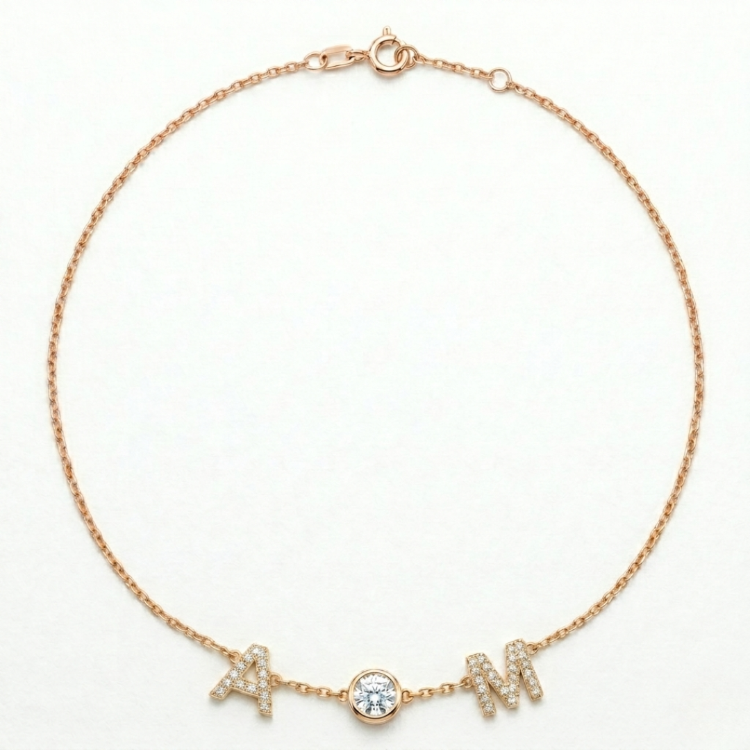 Dual Initial Diamond Bezel Necklace