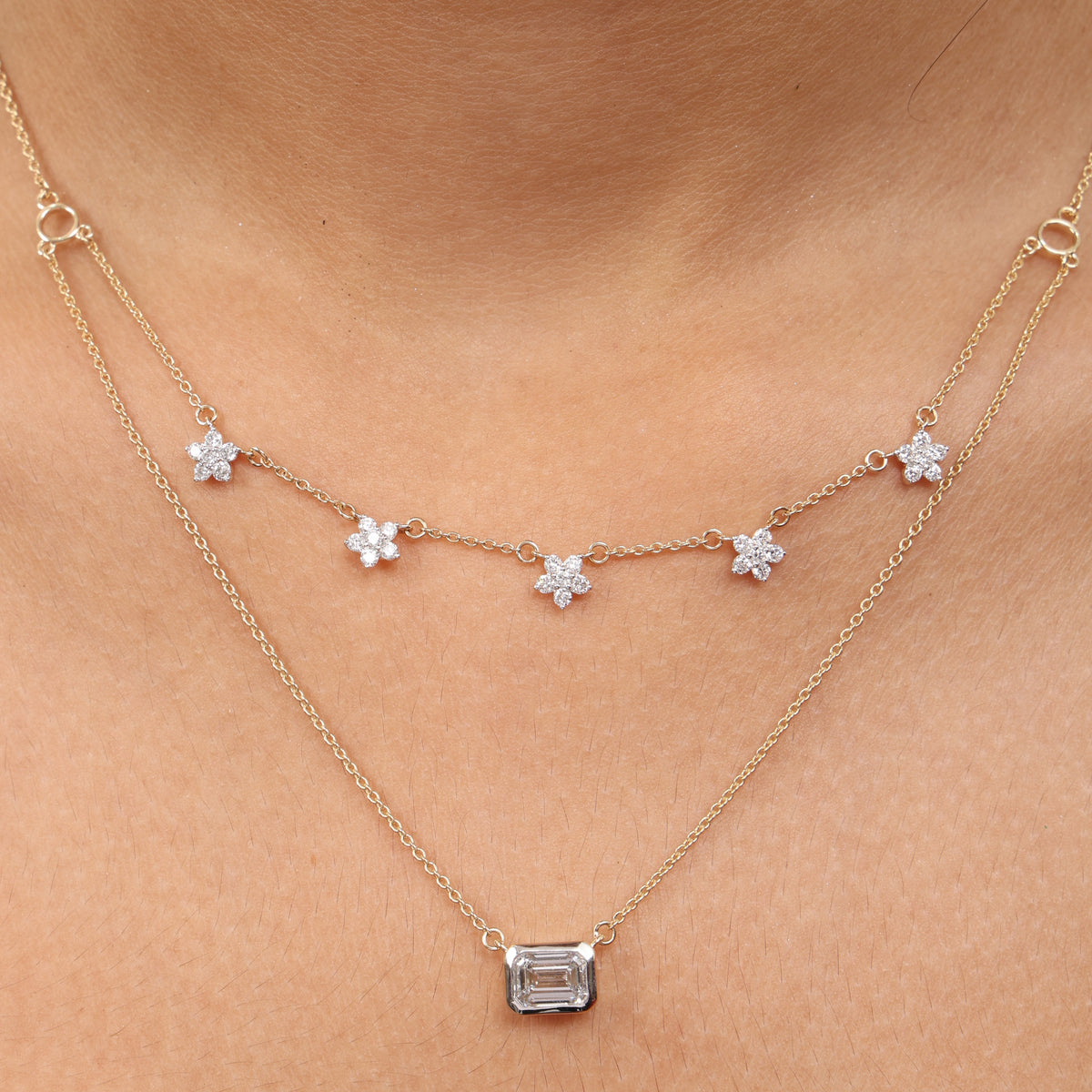 Fleur Emerald Diamond Layered Necklace