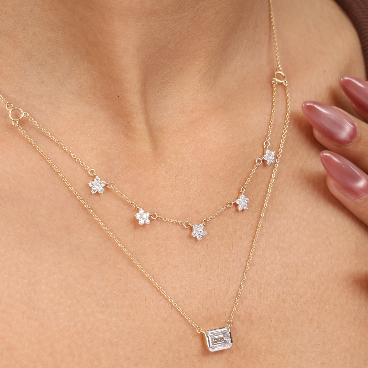 Fleur Emerald Diamond Layered Necklace
