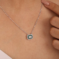 Double Halo Emerald Necklace