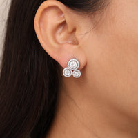 Triple Halo Round Stud Earrings