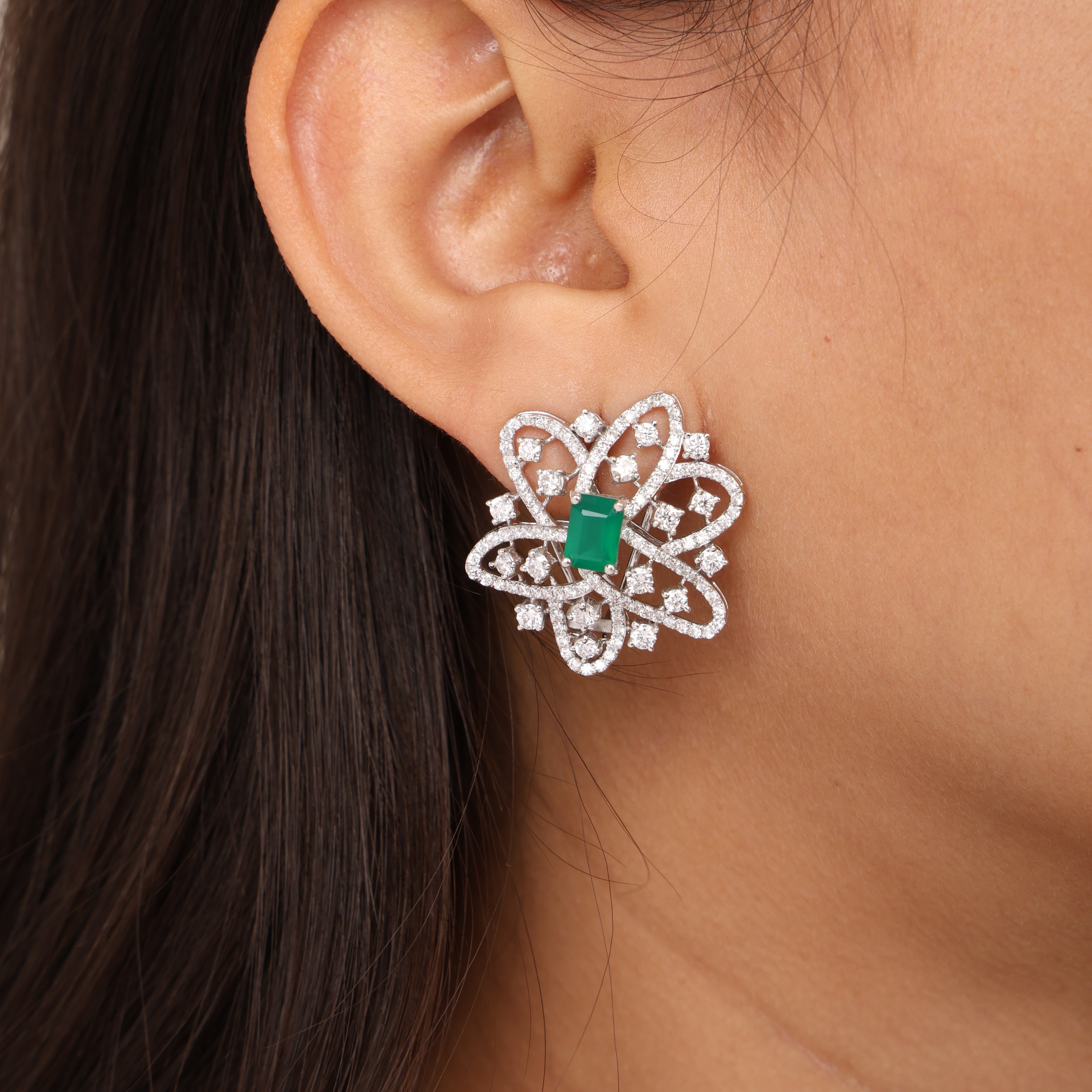 Emerald Petal Mosaic Studs