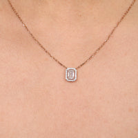 Emerald Cut Halo Necklace