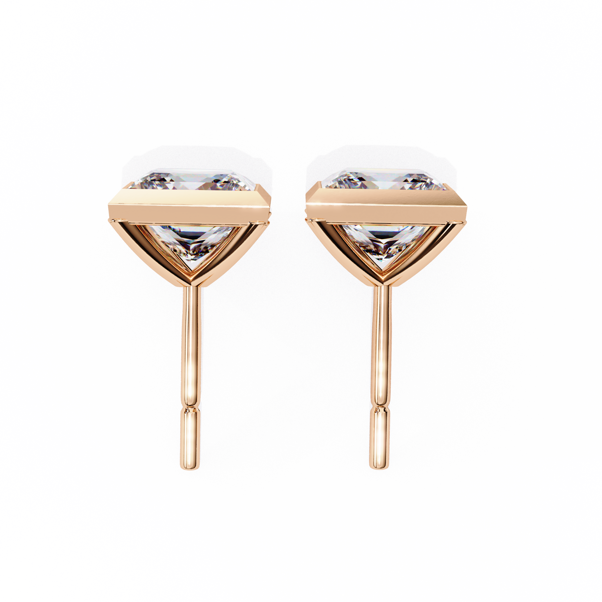 2 cts princess solitaire studs - Bezel setting