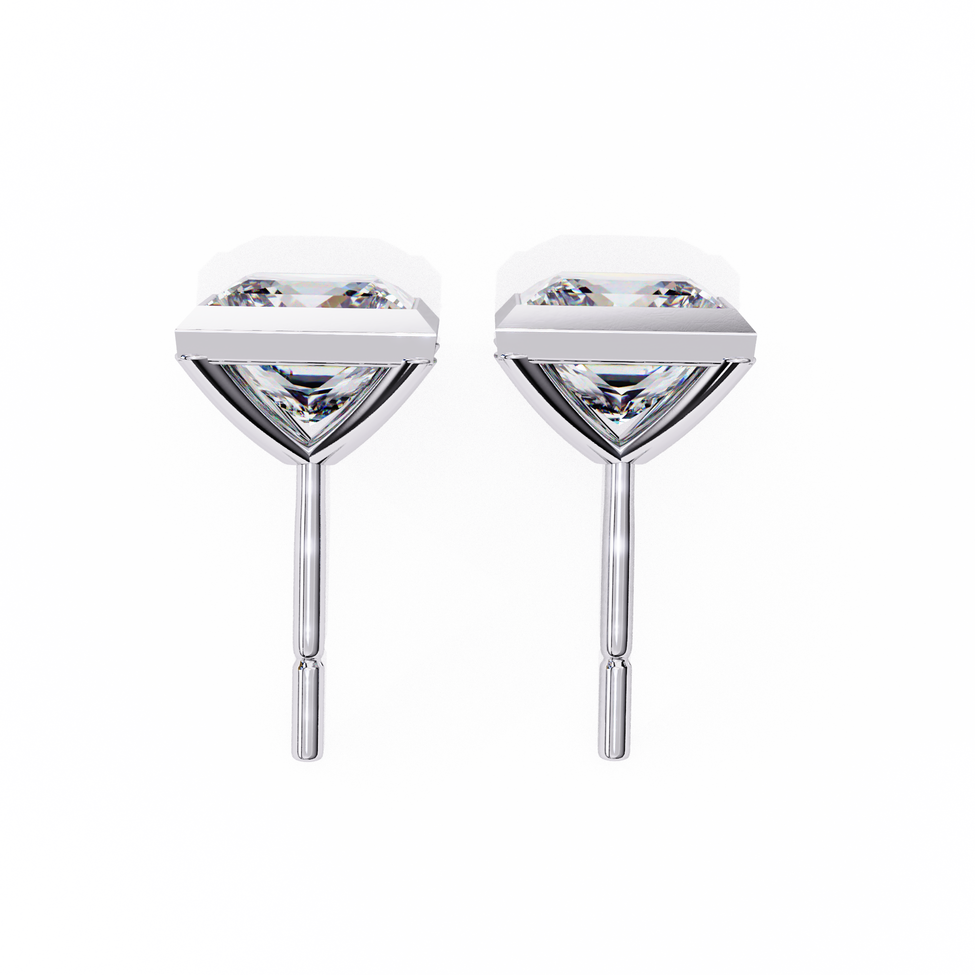2 cts princess solitaire studs - Bezel setting