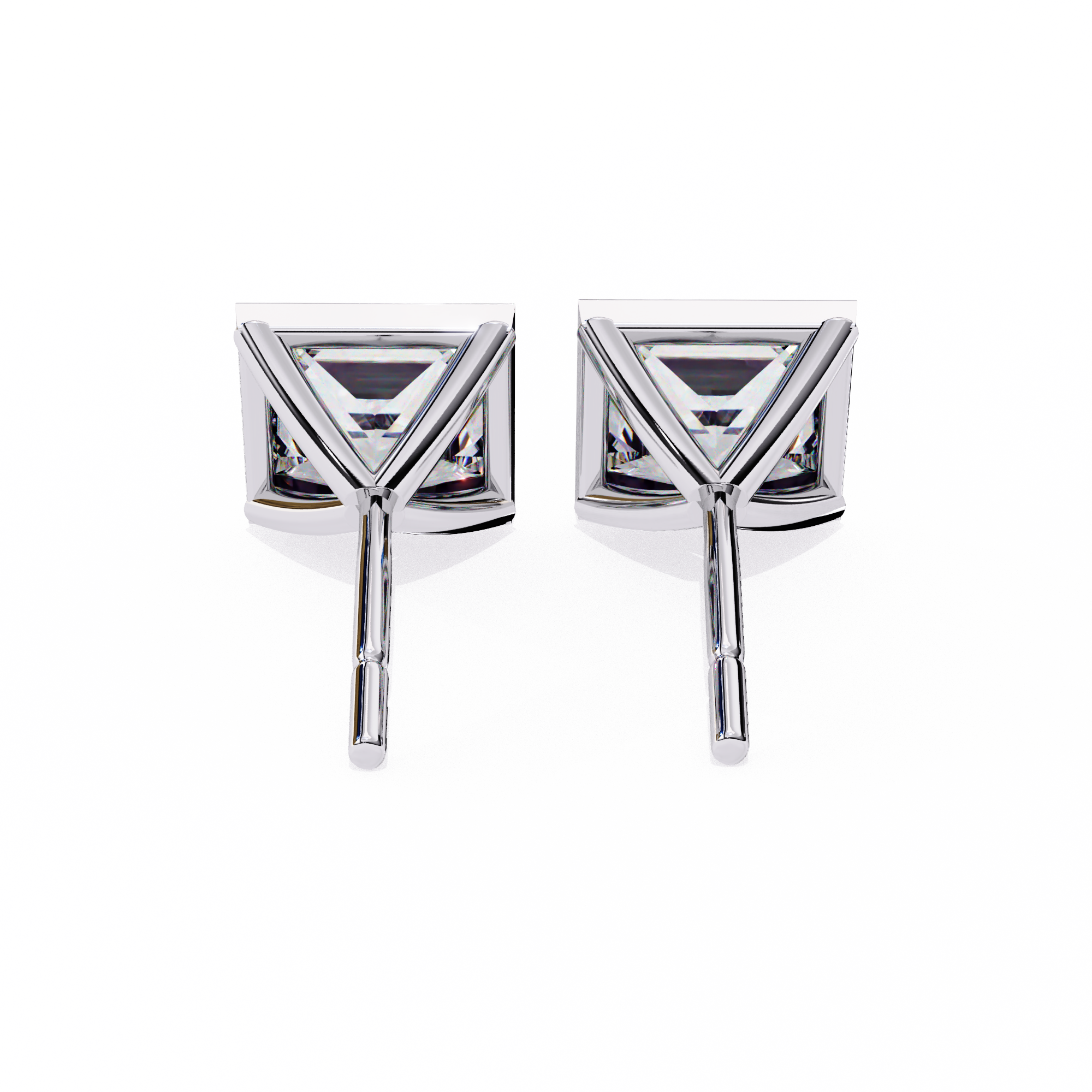 2 cts princess solitaire studs - Bezel setting