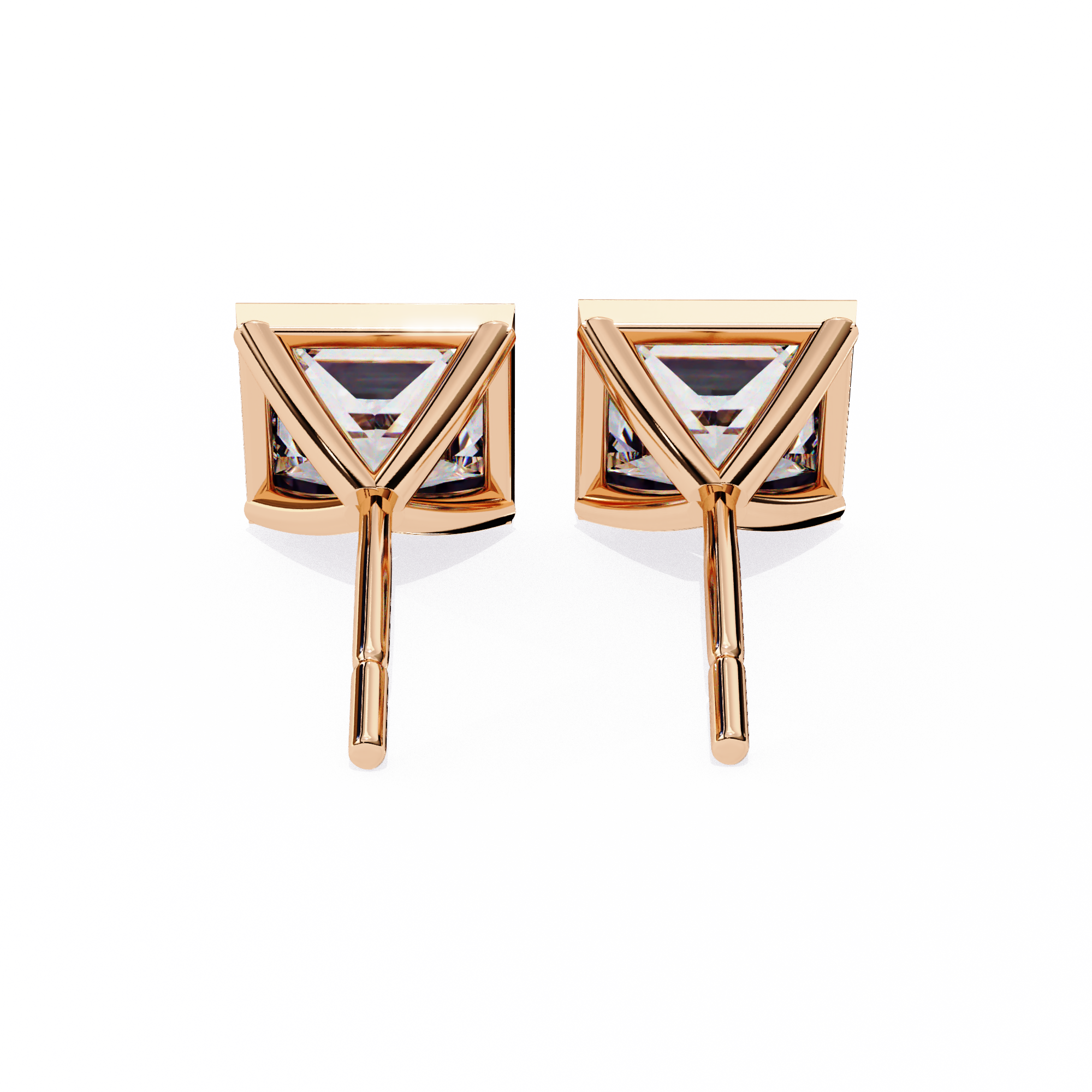 2 cts princess solitaire studs - Bezel setting