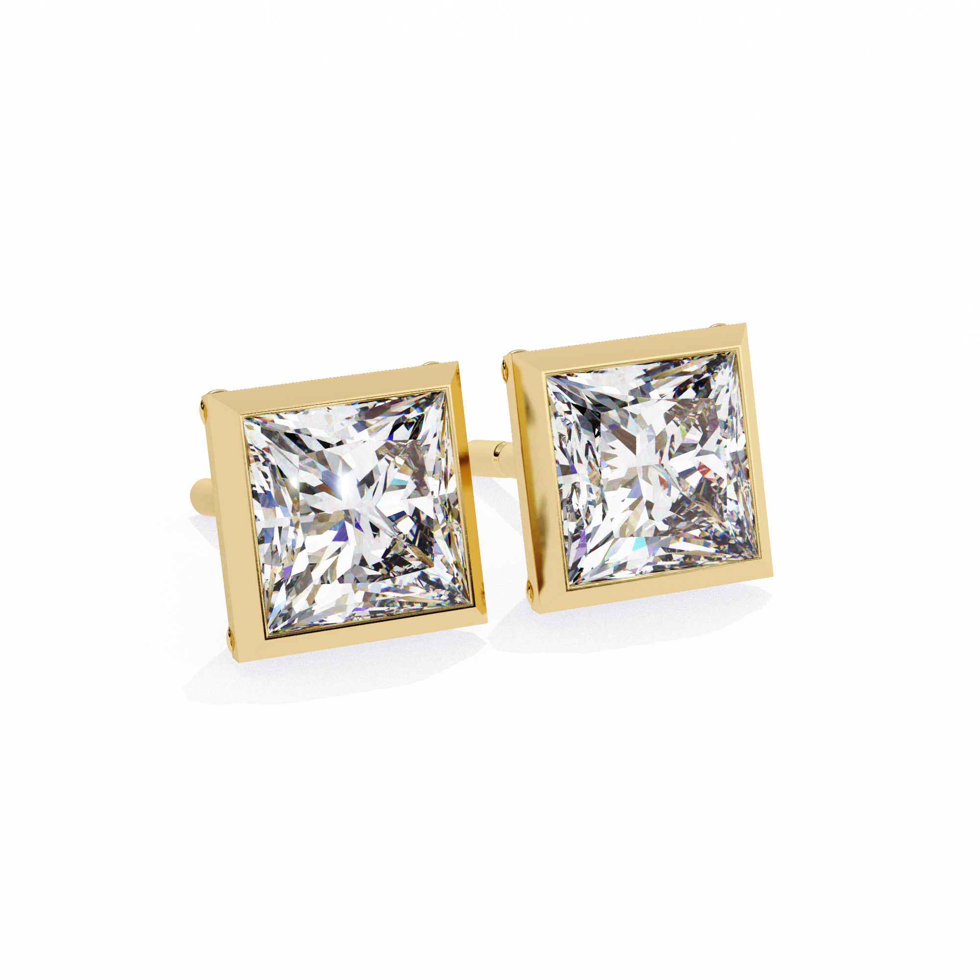 2 cts princess solitaire studs - Bezel setting