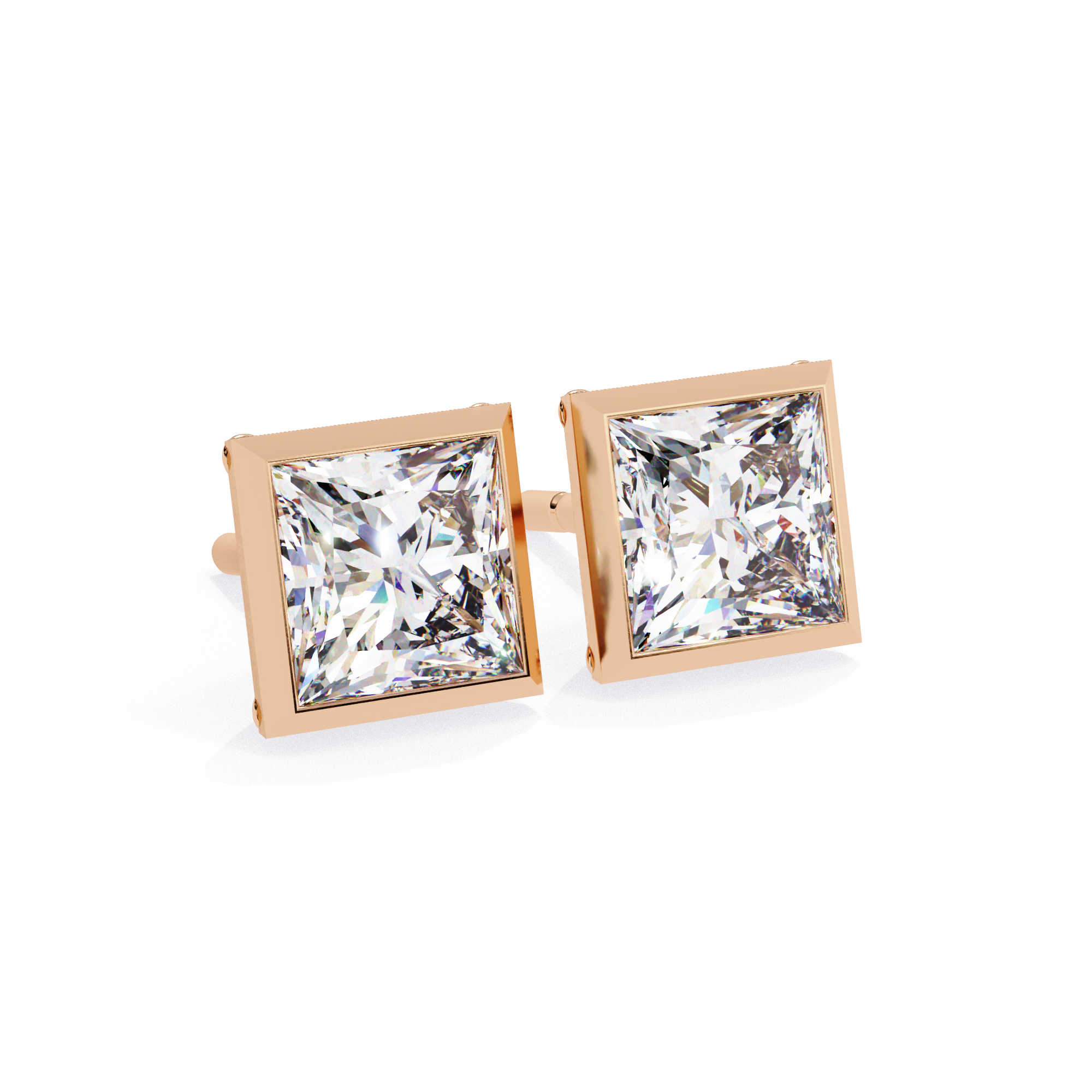 2 cts princess solitaire studs - Bezel setting