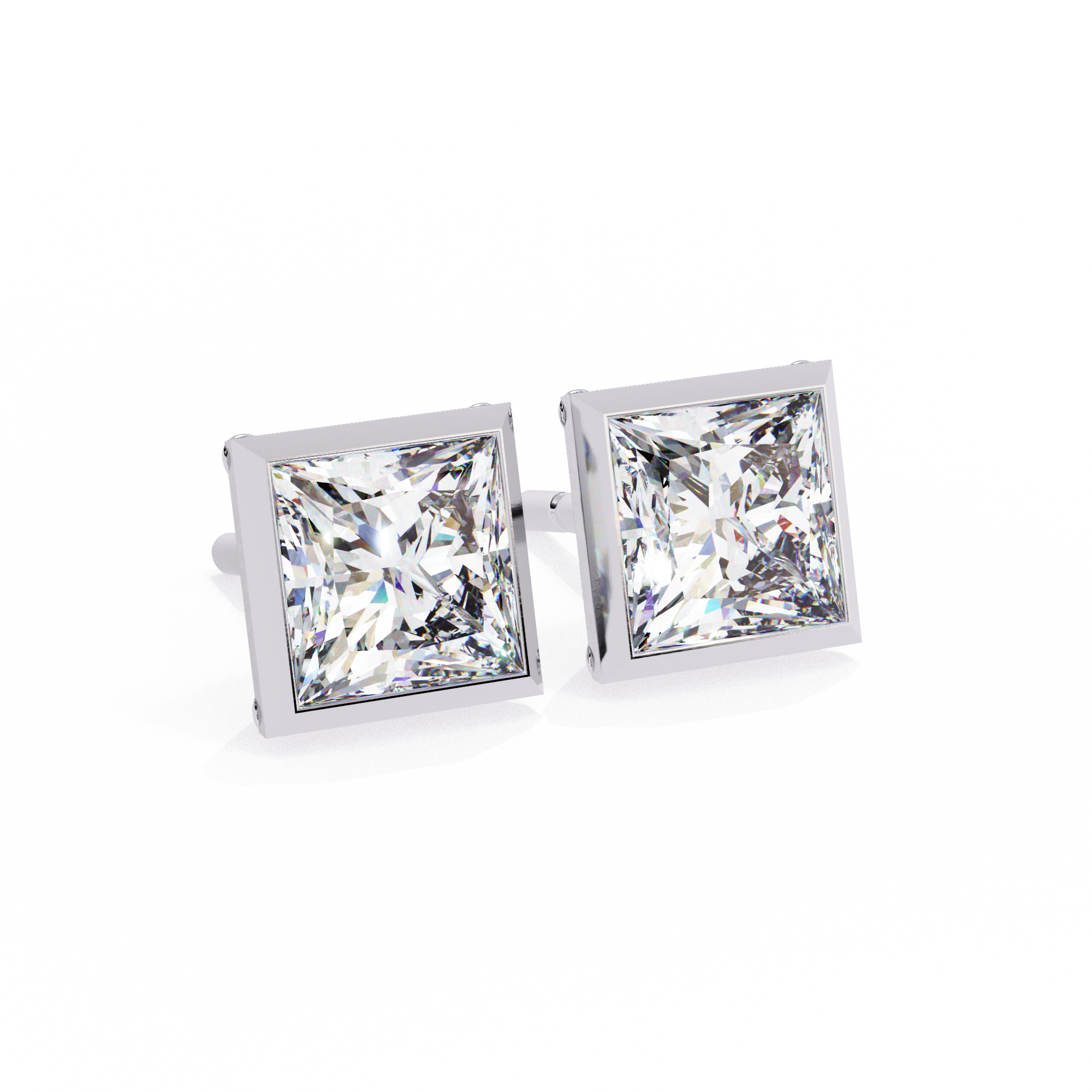 2 cts princess solitaire studs - Bezel setting