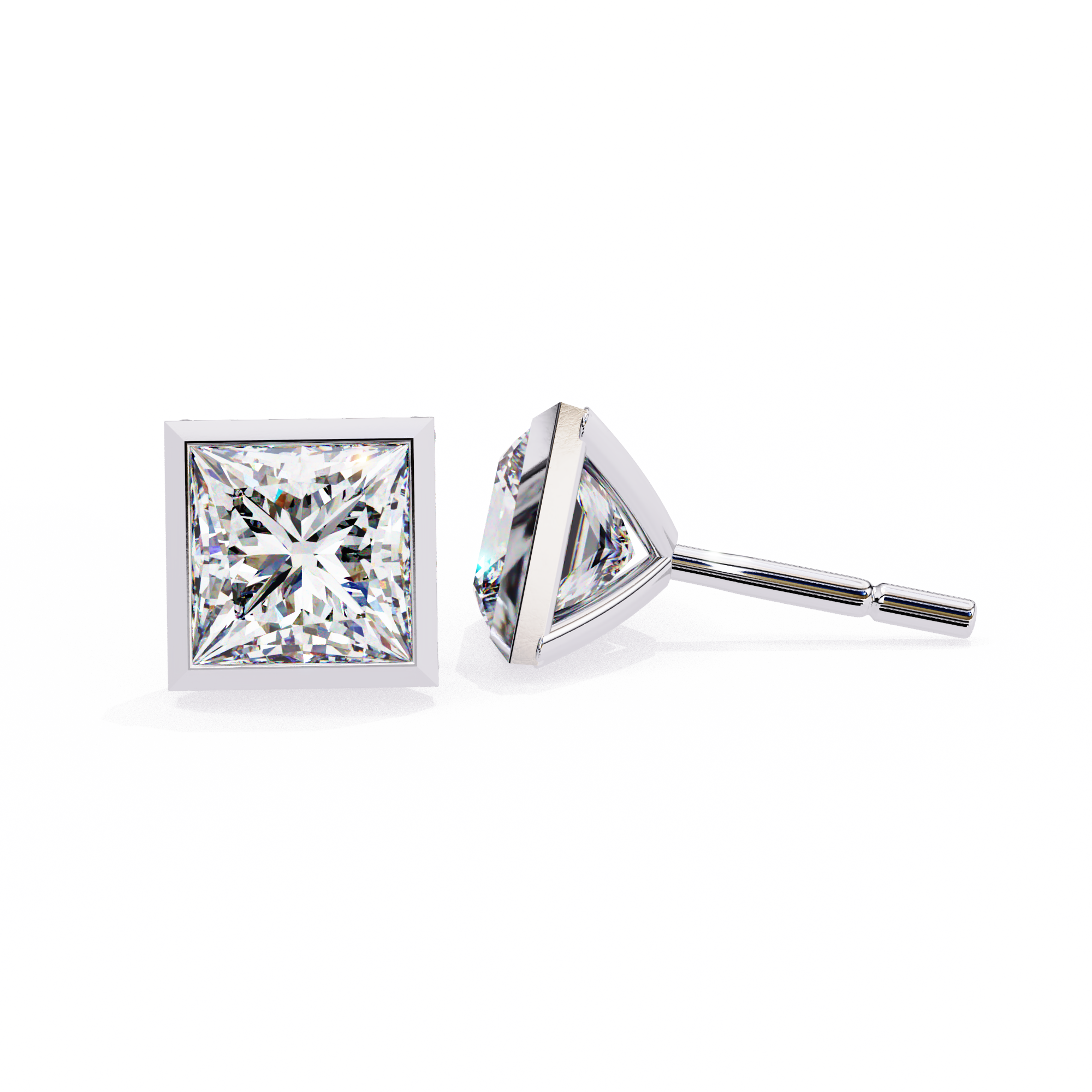2 cts princess solitaire studs - Bezel setting