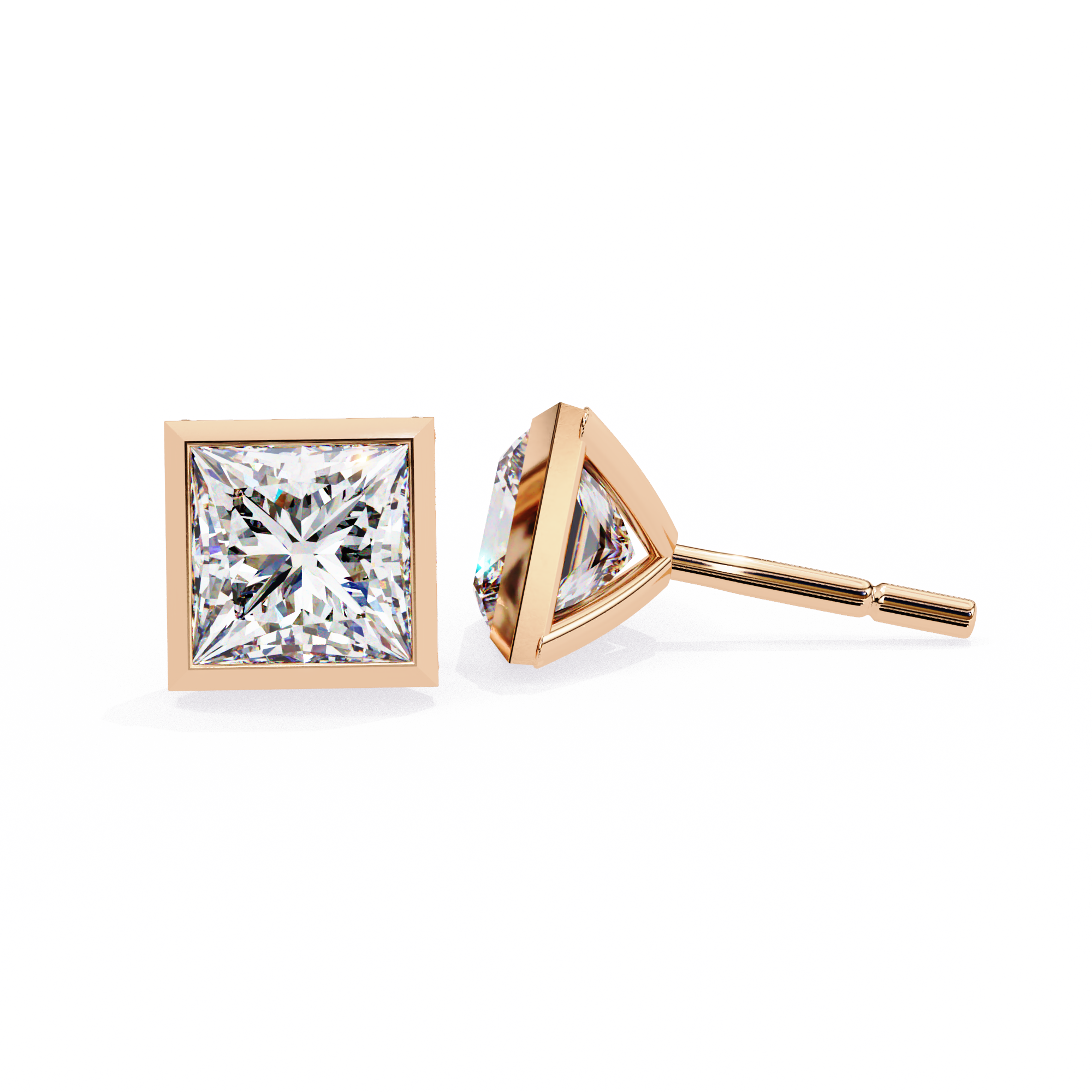 2 cts princess solitaire studs - Bezel setting
