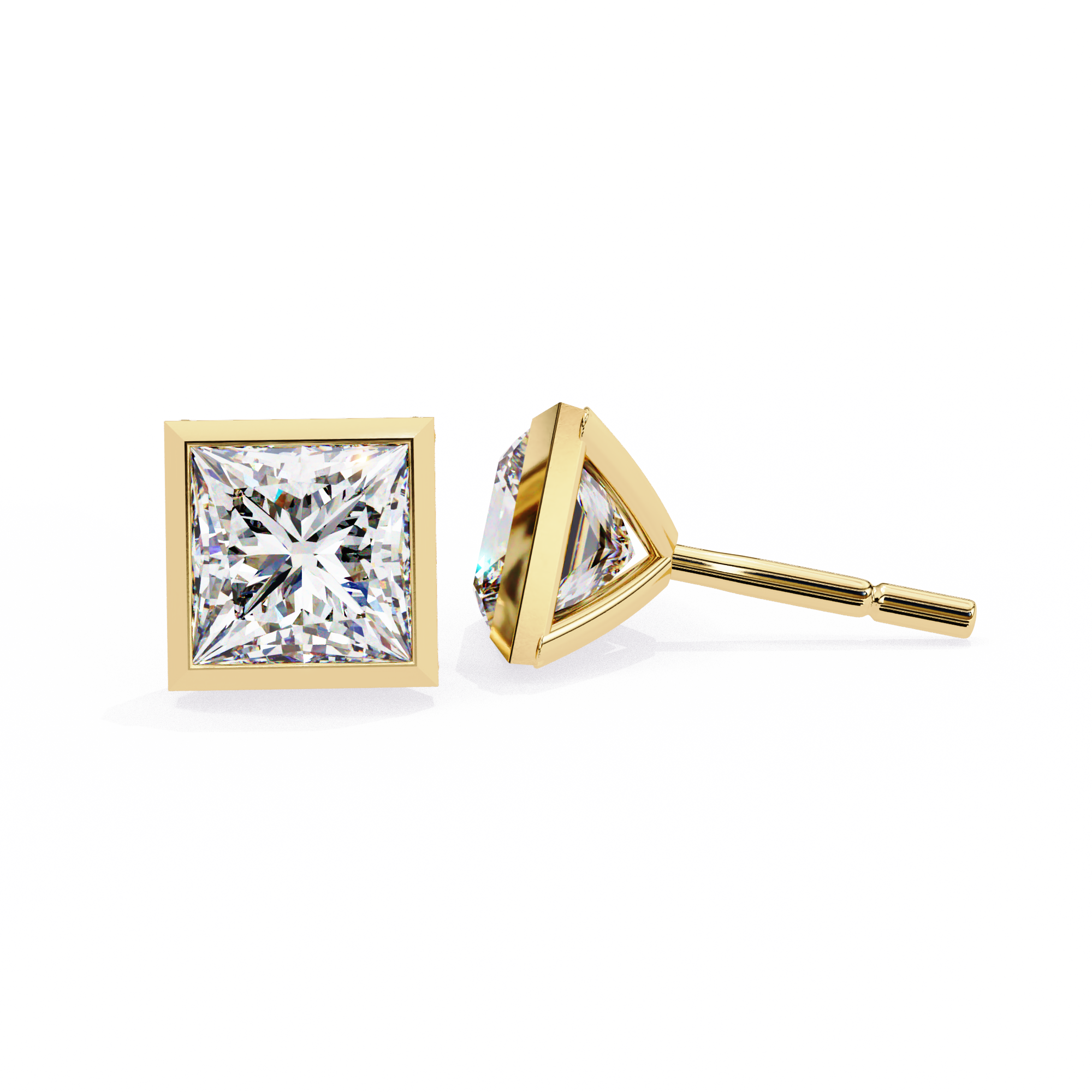 2 cts princess solitaire studs - Bezel setting