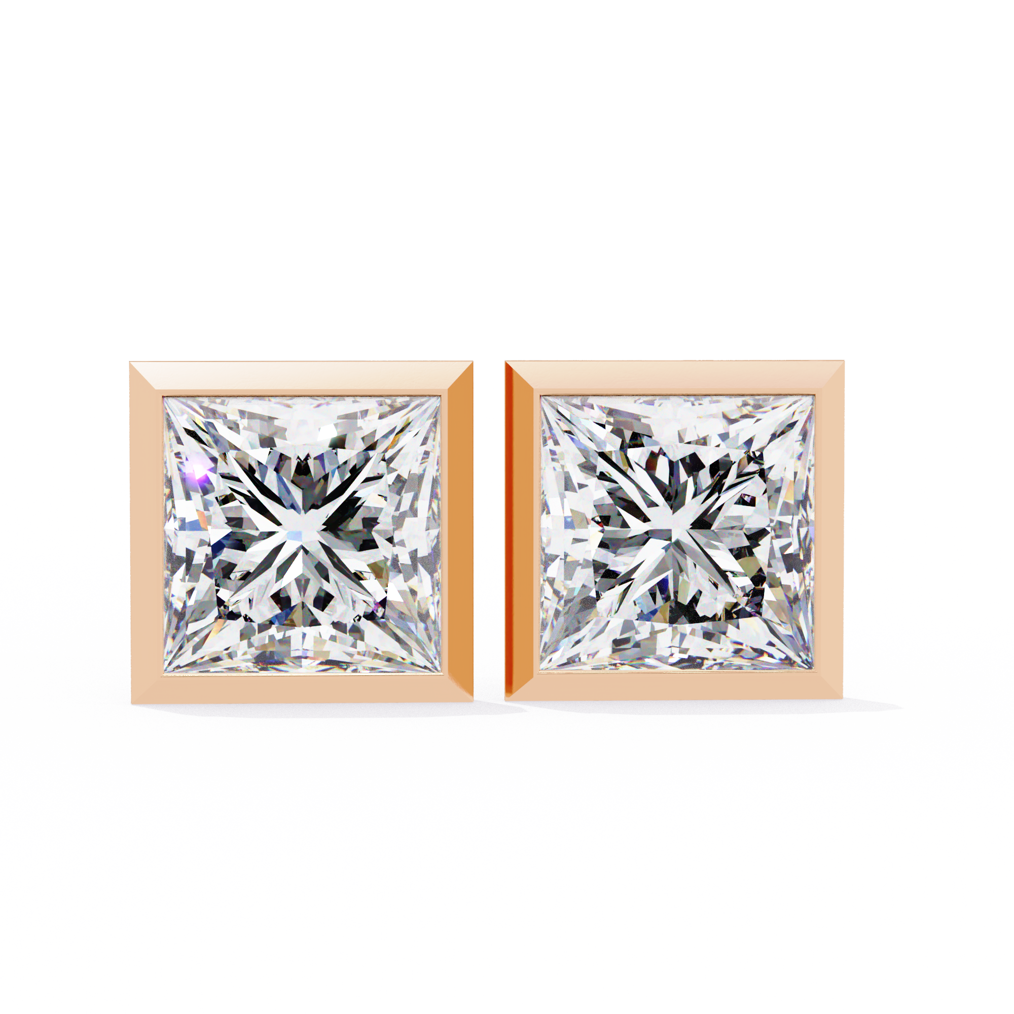 2 cts princess solitaire studs - Bezel setting