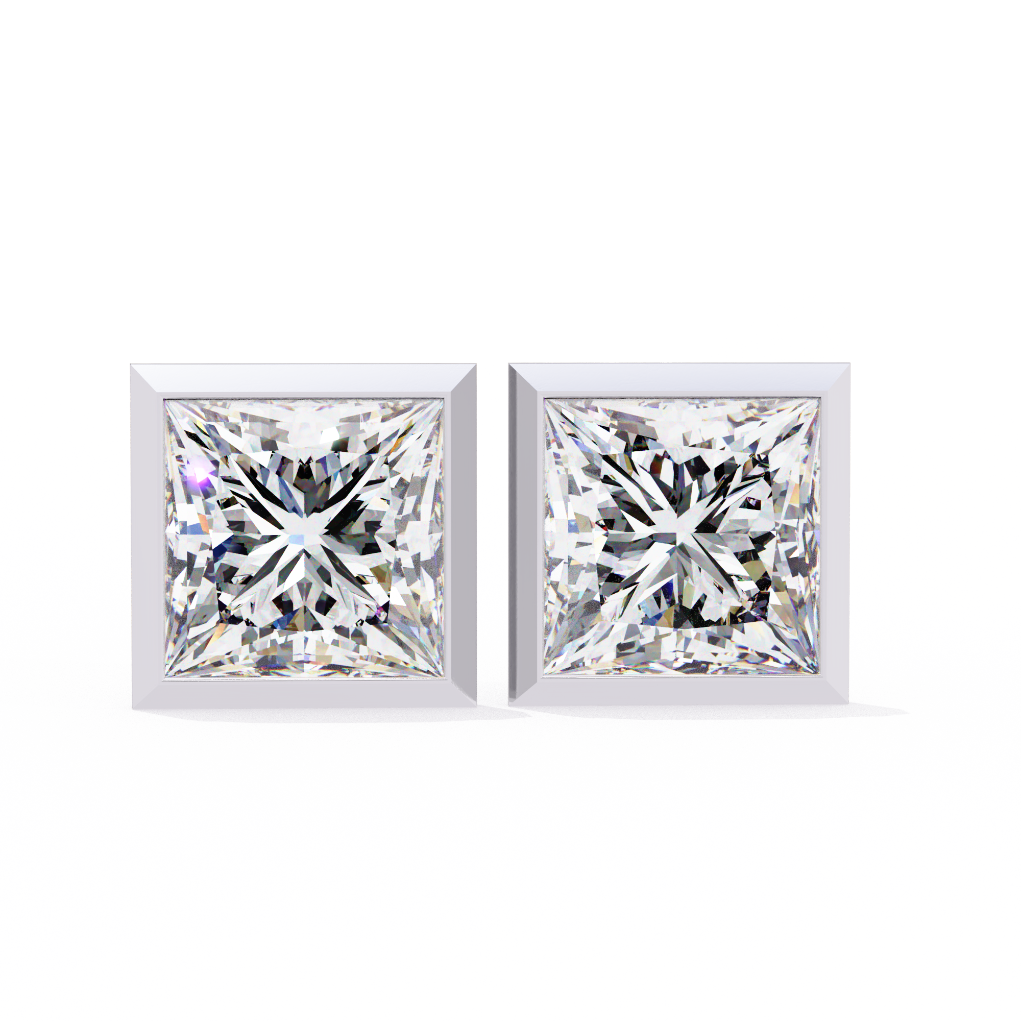 2 cts princess solitaire studs - Bezel setting