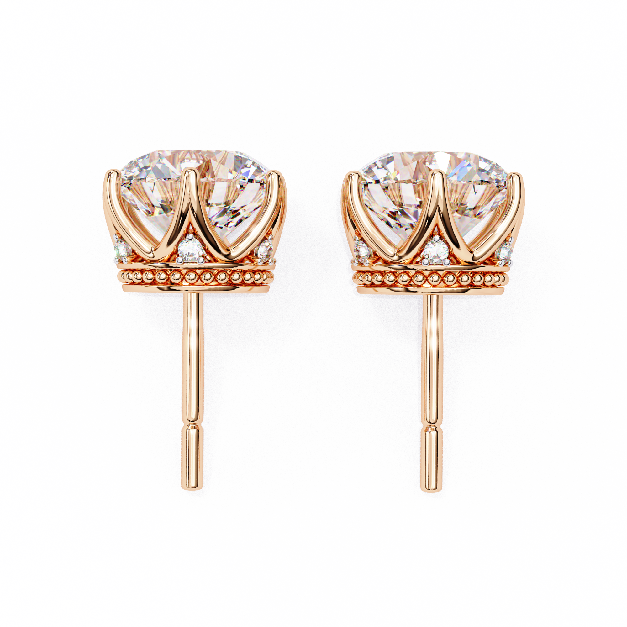 2.6 ct Round studs - Crown setting