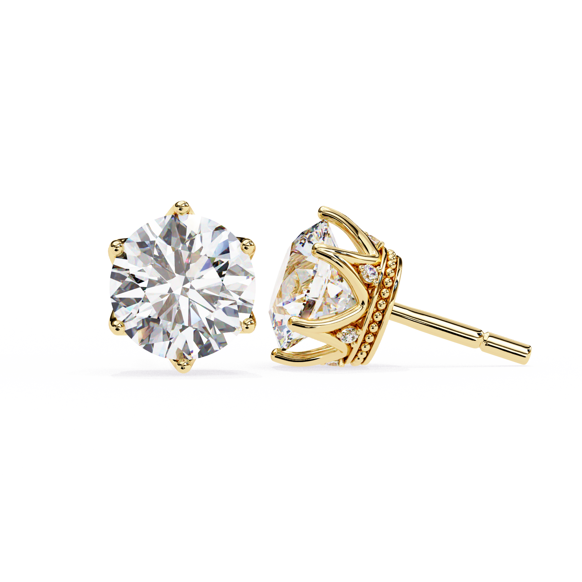 2.6 ct Round studs - Crown setting