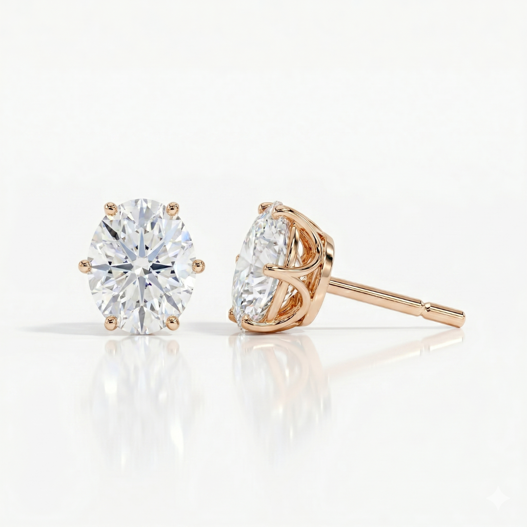 Oval solitaire studs - Lotus setting