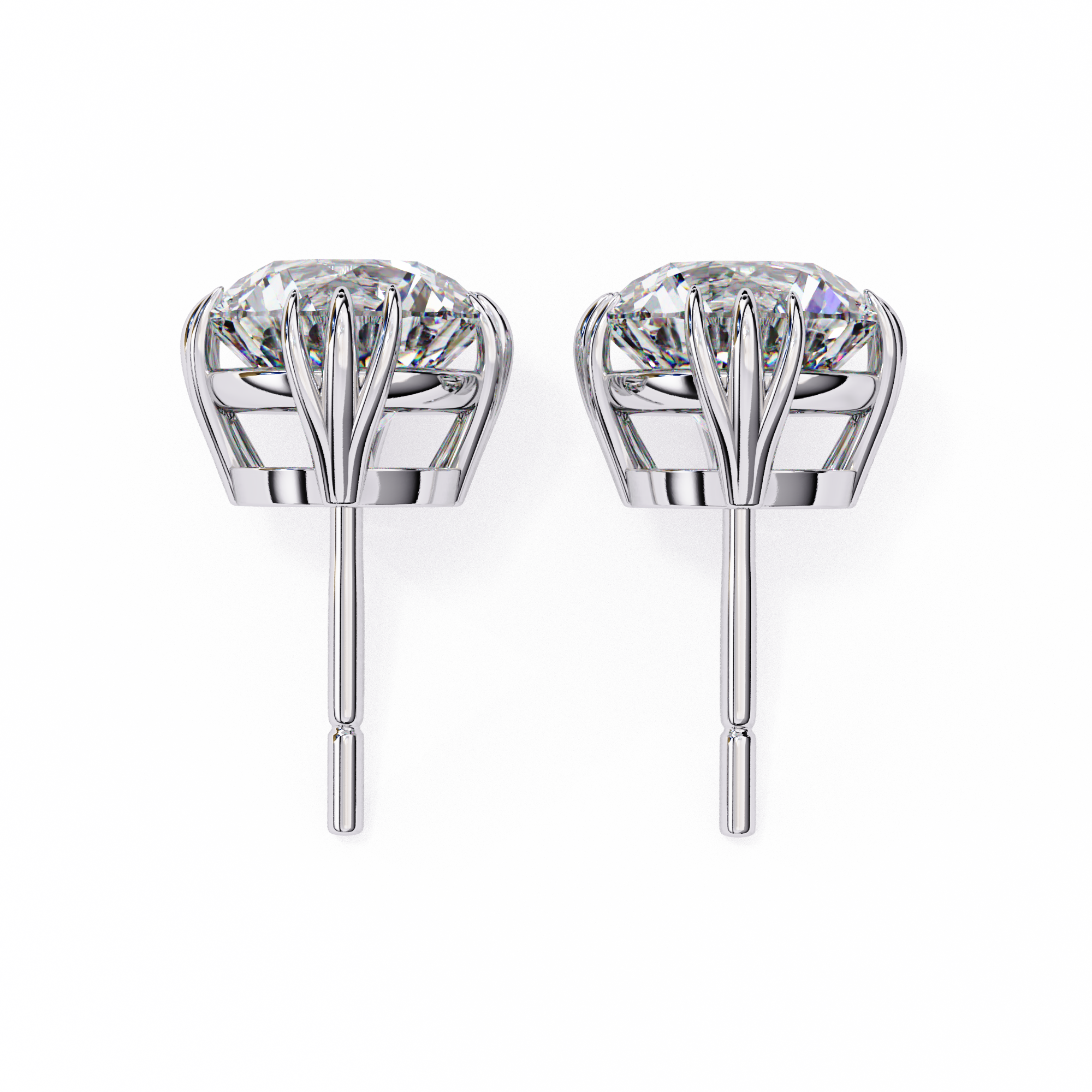 3 cts round solitaire studs - Octet setting