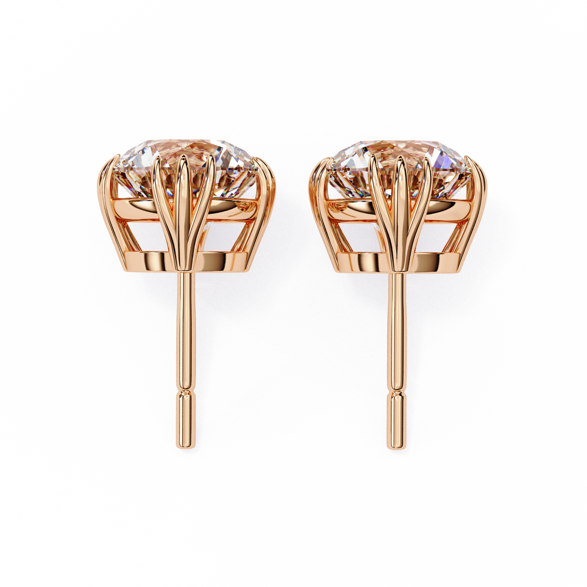 3 cts round solitaire studs - Octet setting