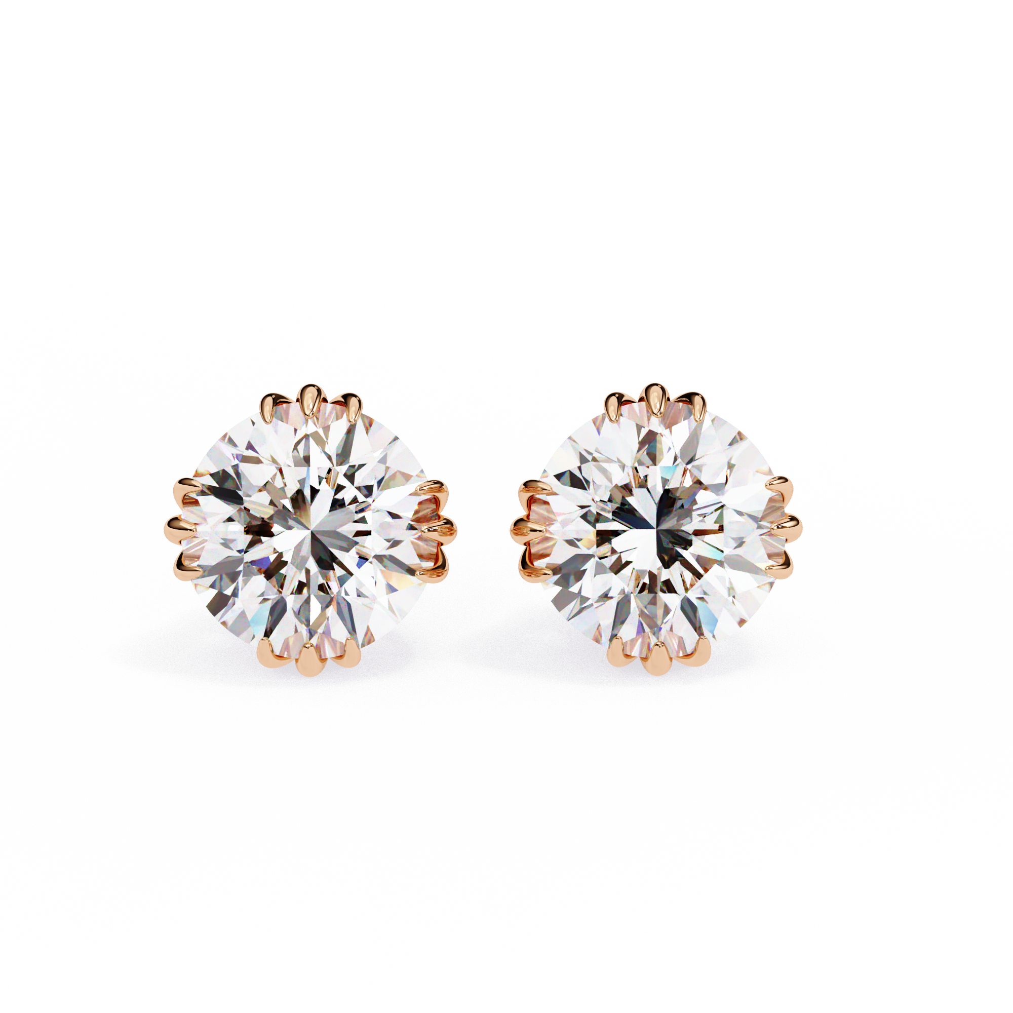 3 cts round solitaire studs - Octet setting