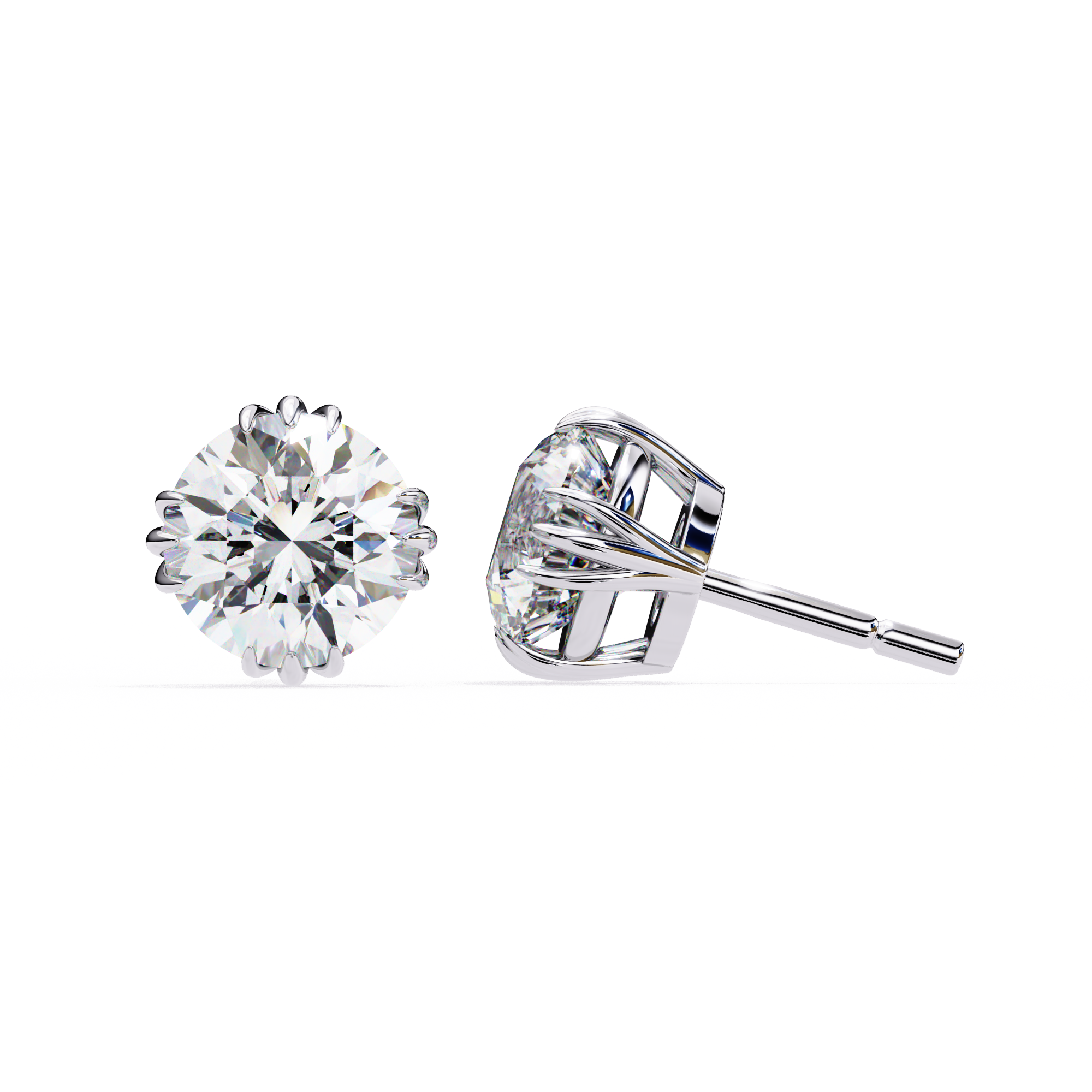 3 cts round solitaire studs - Octet setting