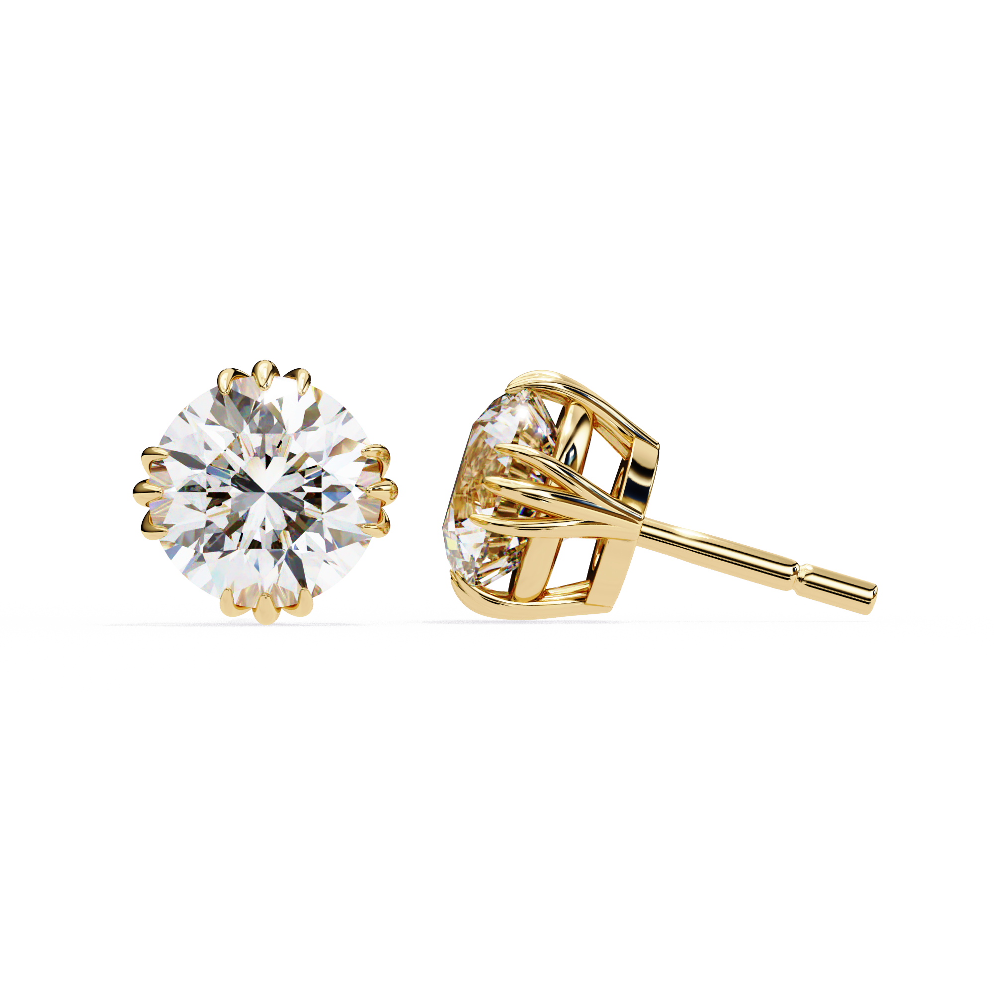 3 cts round solitaire studs - Octet setting