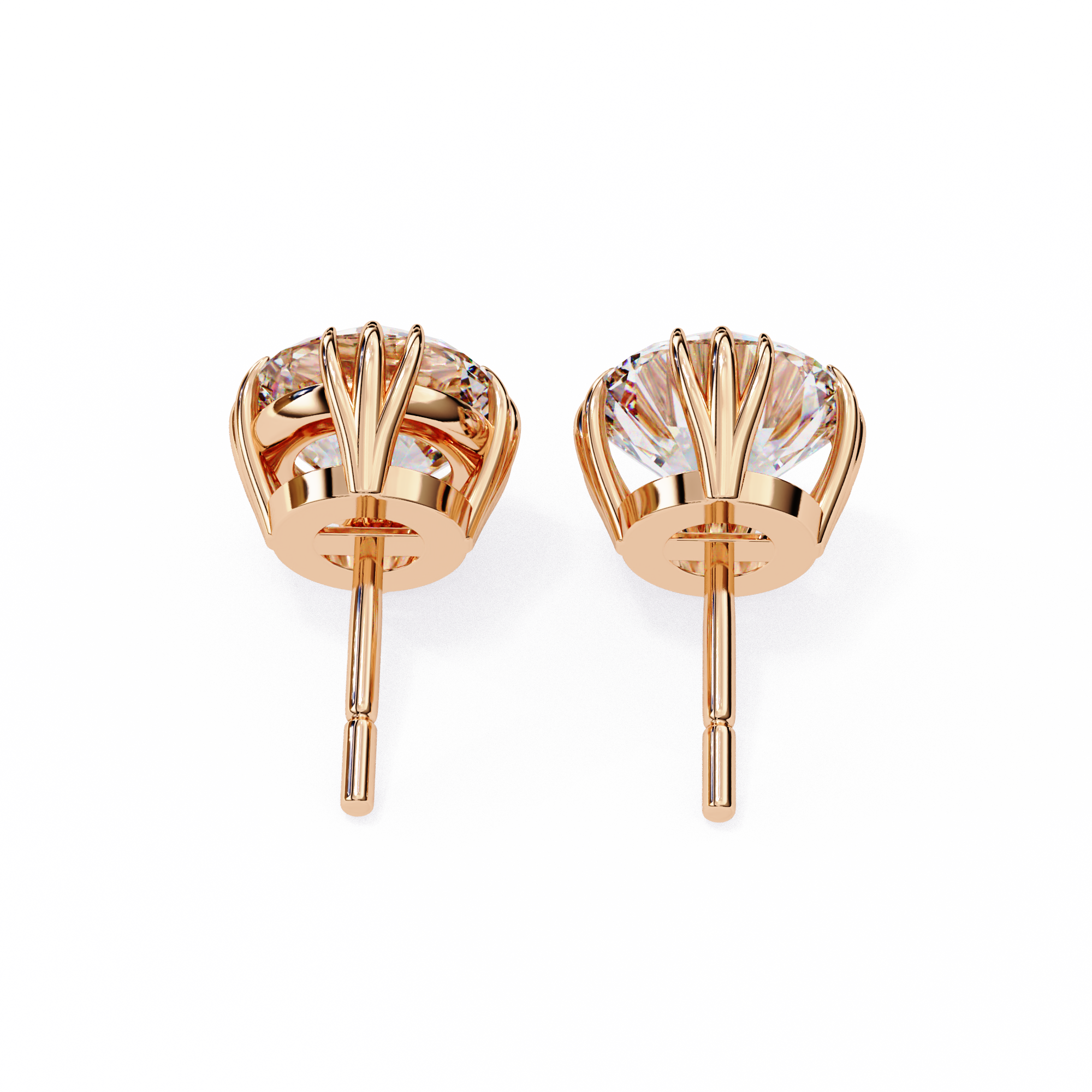 3 cts round solitaire studs - Octet setting