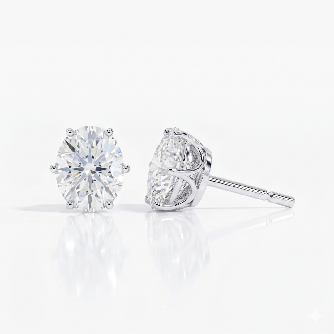 Oval solitaire studs - Lotus setting