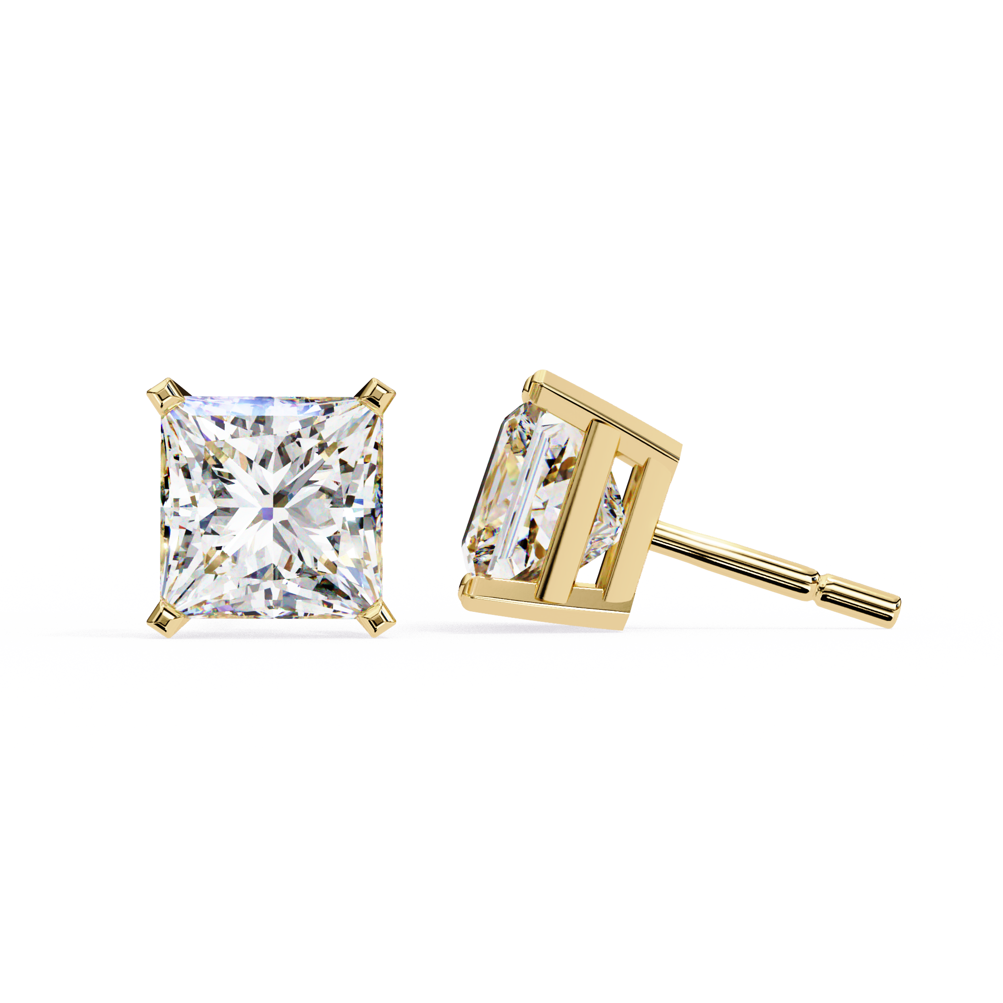3 ct Princess studs - 4 prong setting