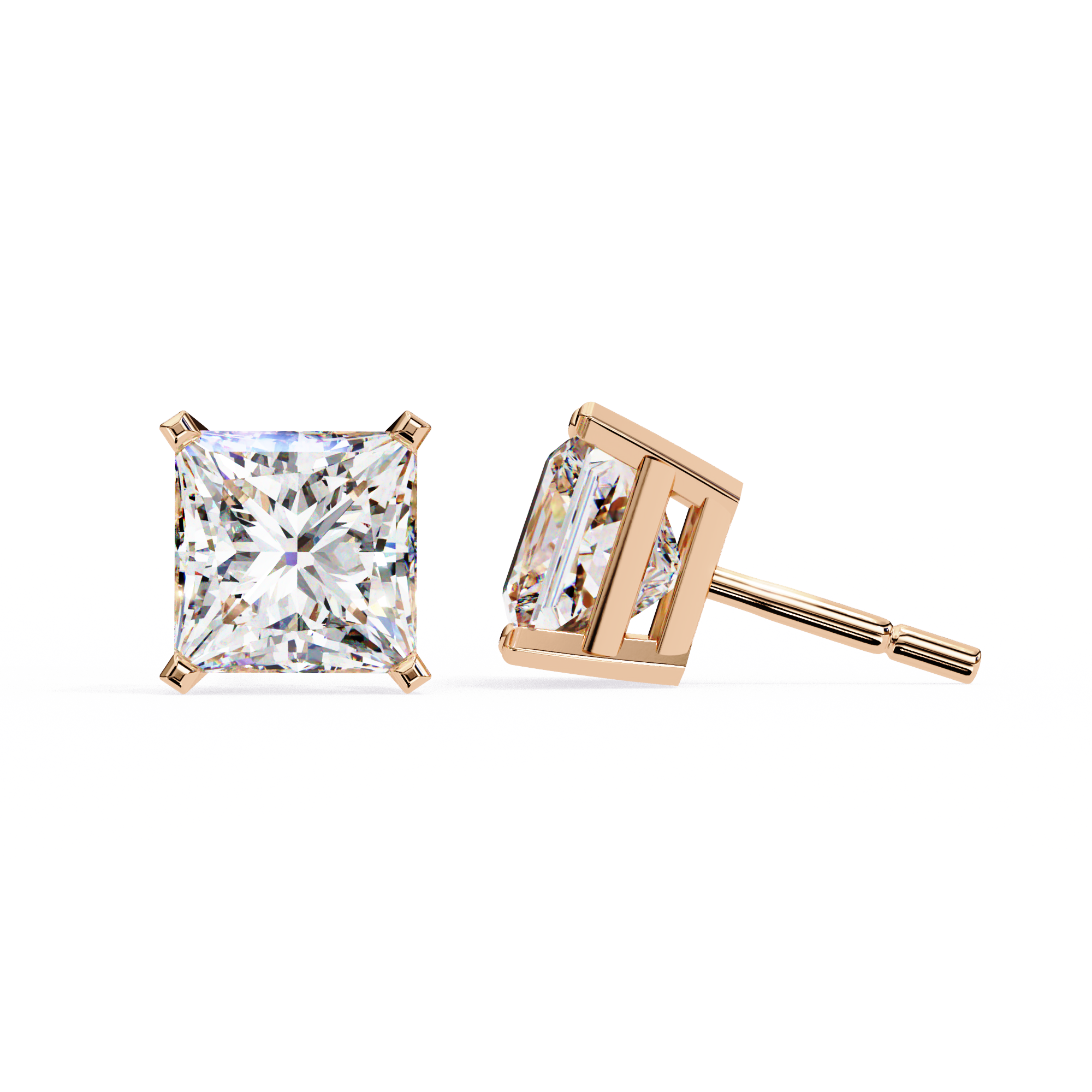 3 ct Princess studs - 4 prong setting