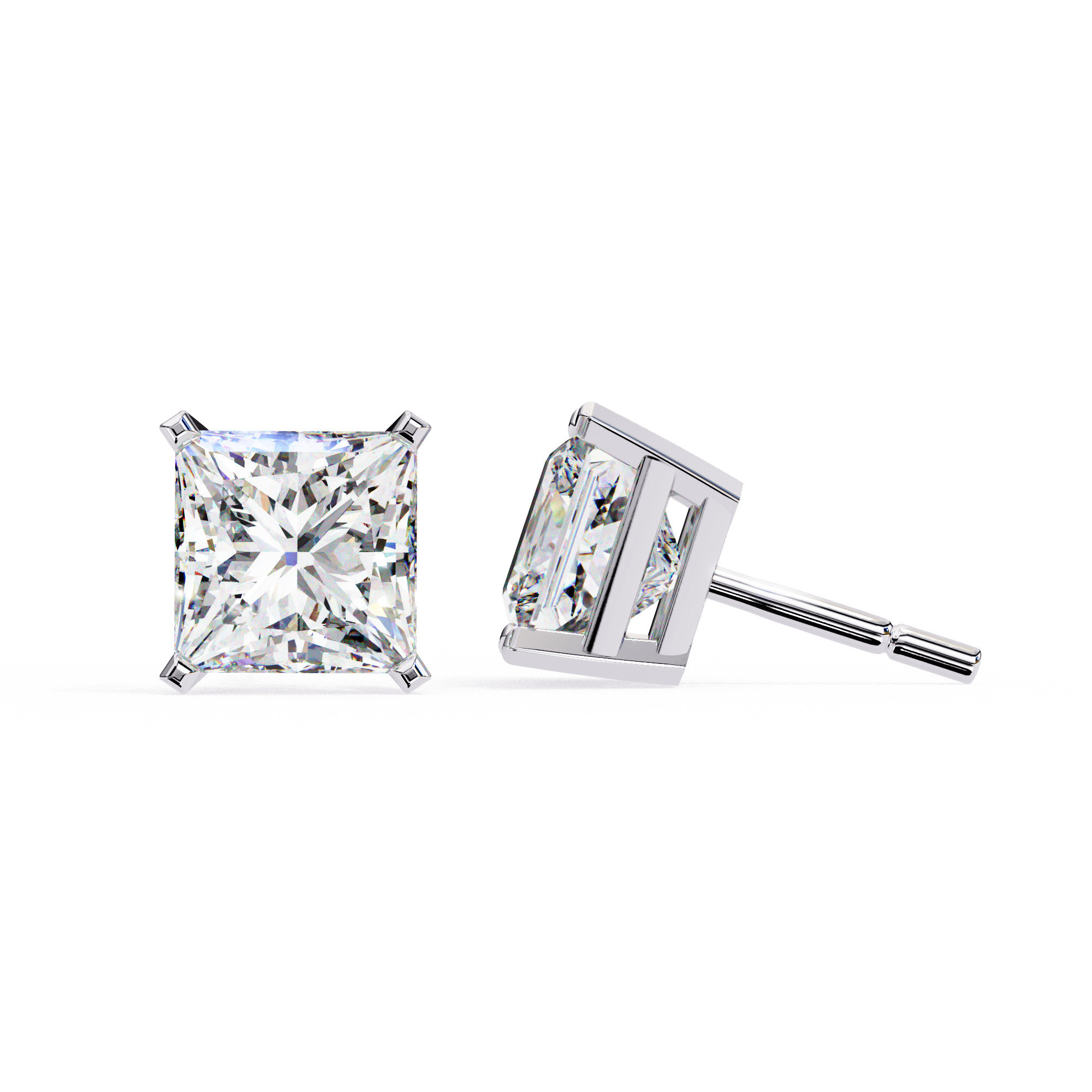 3 ct Princess studs - 4 prong setting