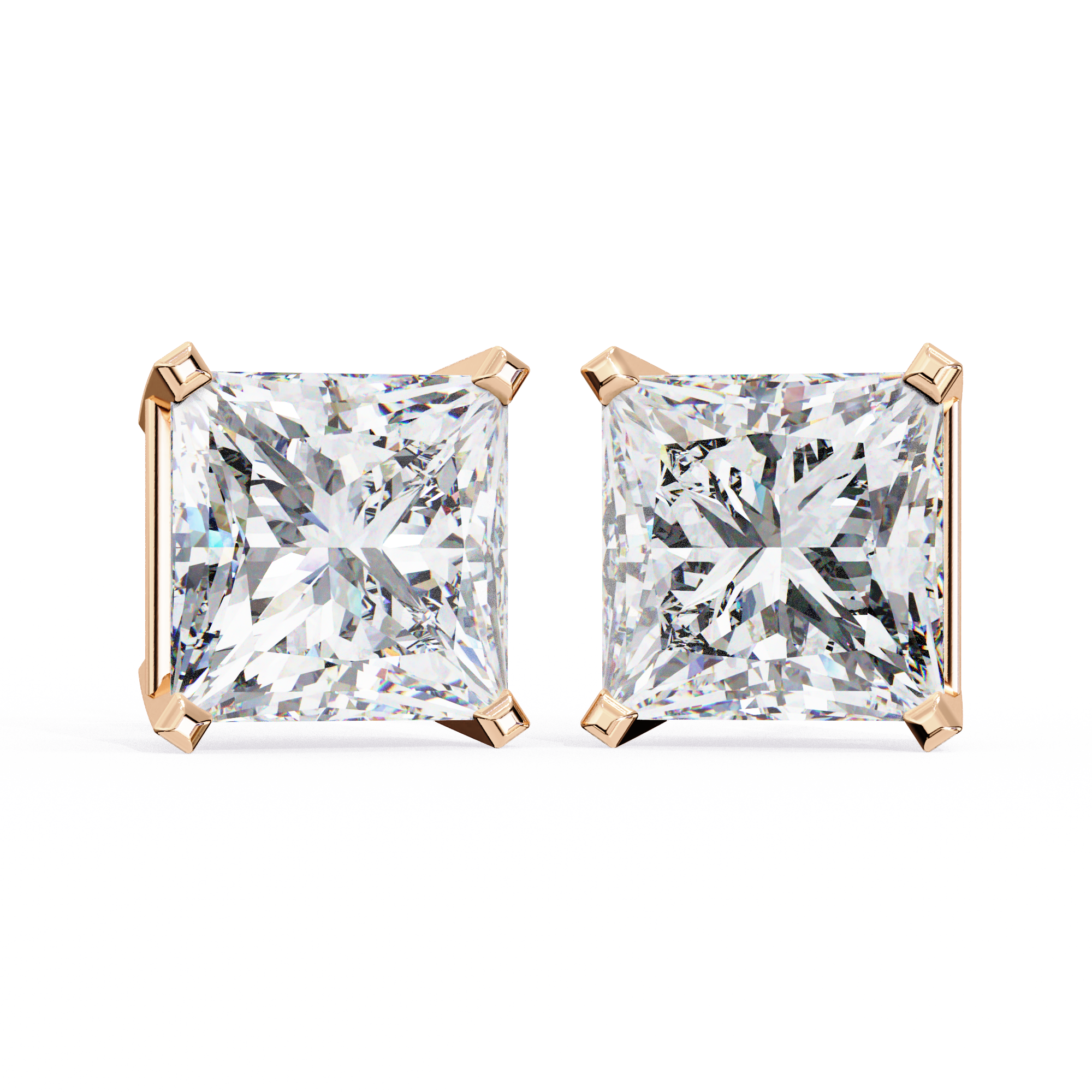3 ct Princess studs - 4 prong setting