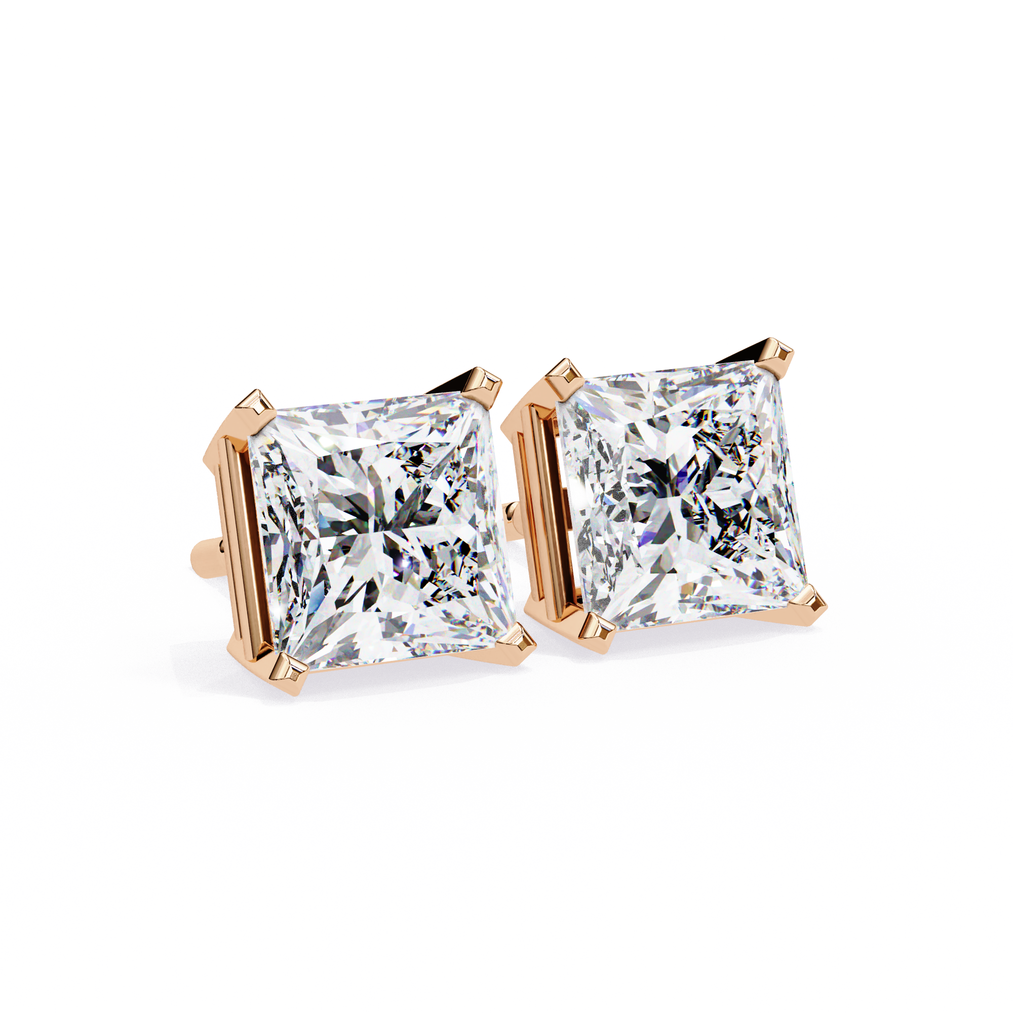 3 ct Princess studs - 4 prong setting