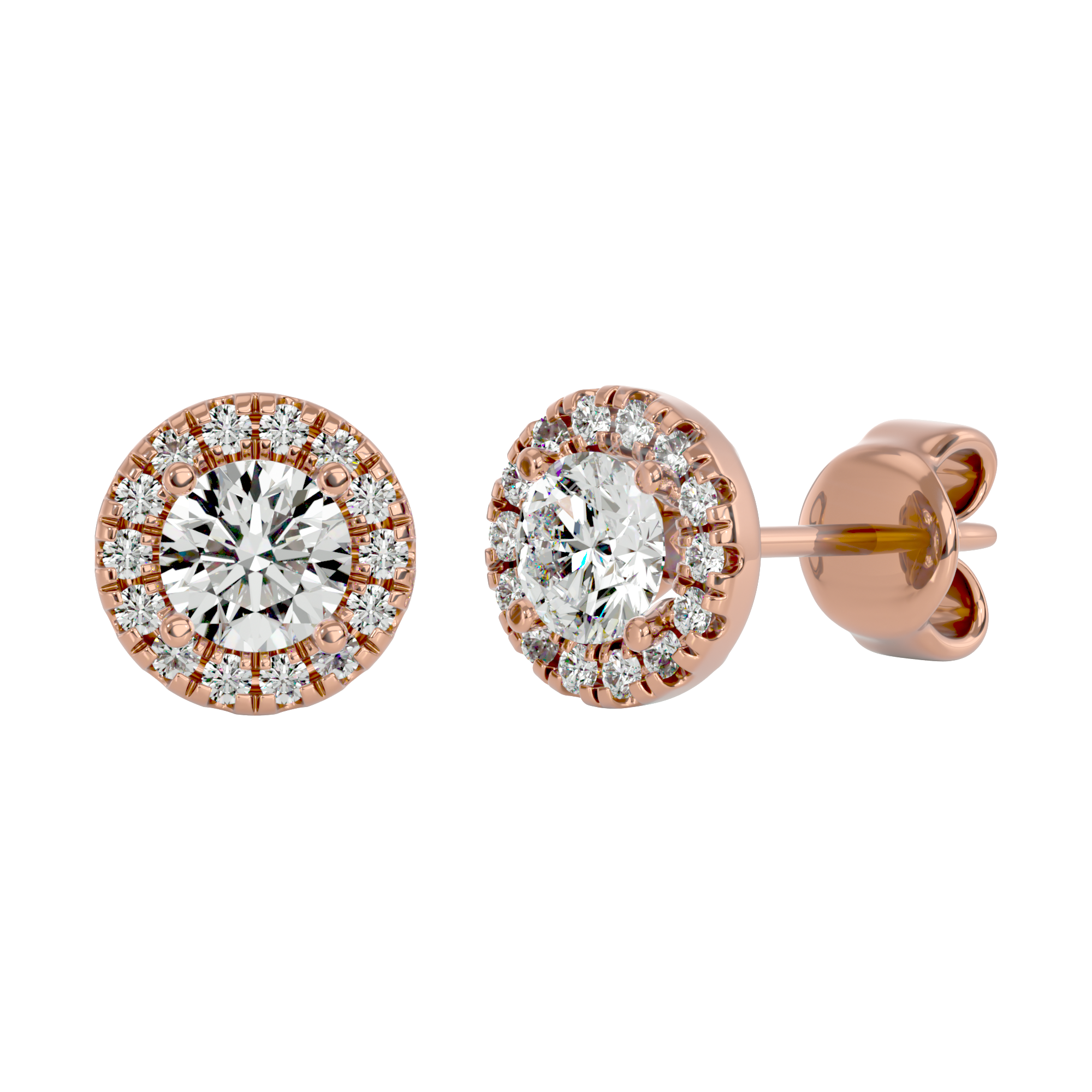 Round Halo Studs - Basket Setting