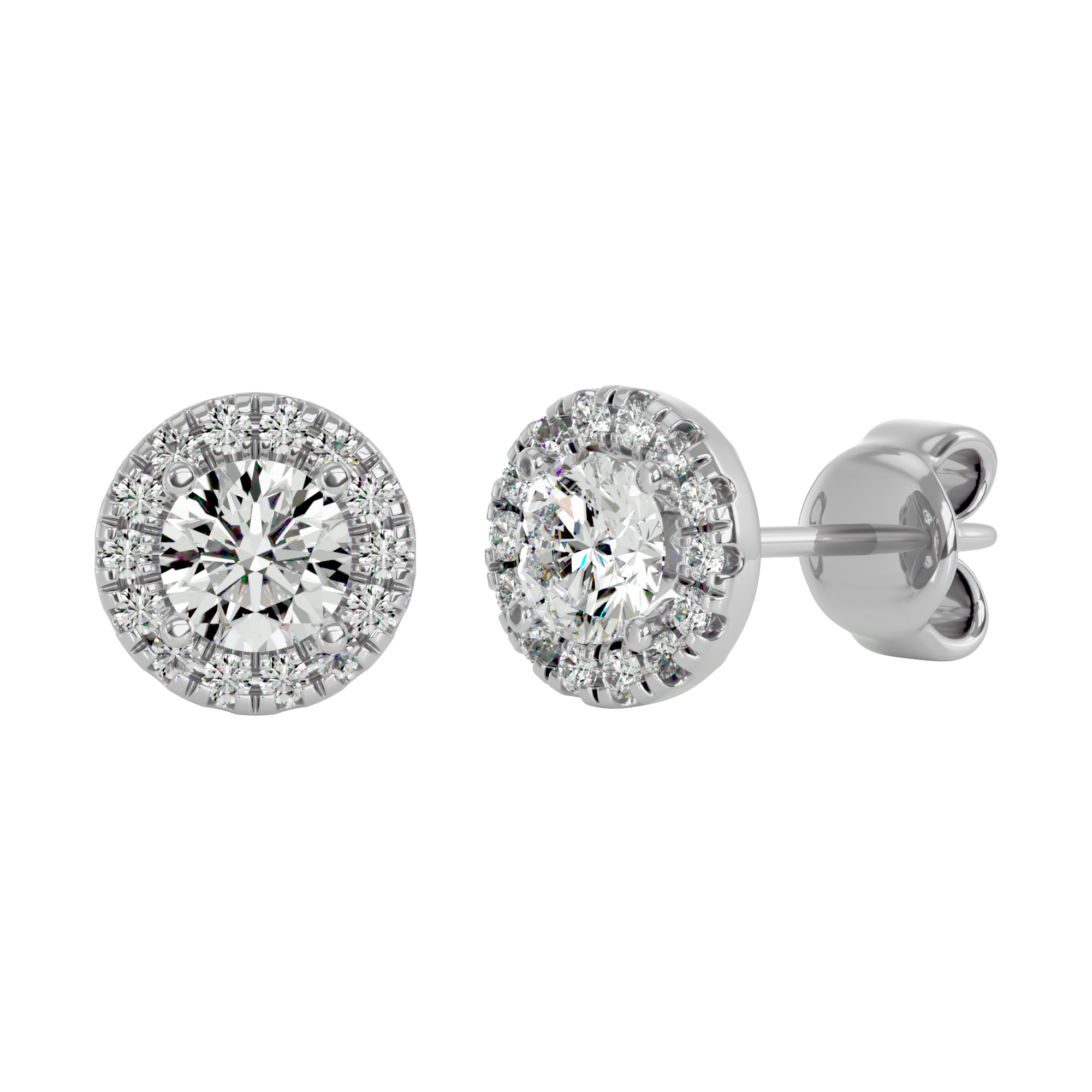 Round Halo Studs - Basket Setting
