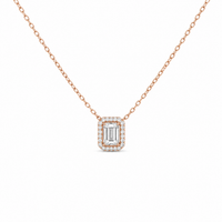 Emerald Cut Halo Necklace