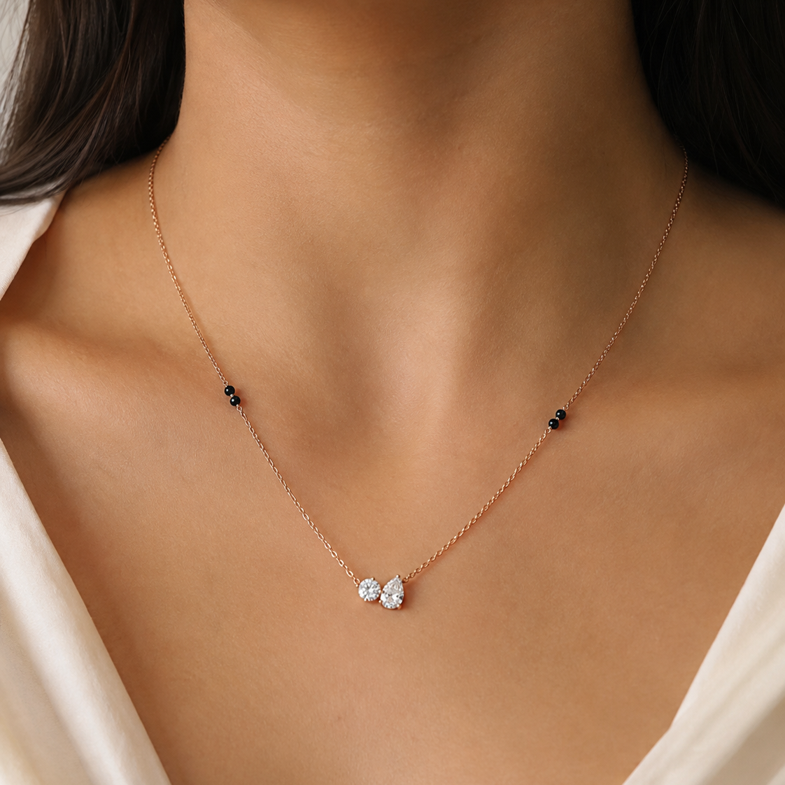 Toi et Moi Diamond Mangalsutra – 0.75 Ct Round and Pear