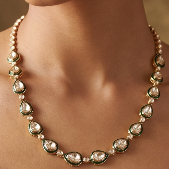 Meenakari Polki Teardrop Necklace