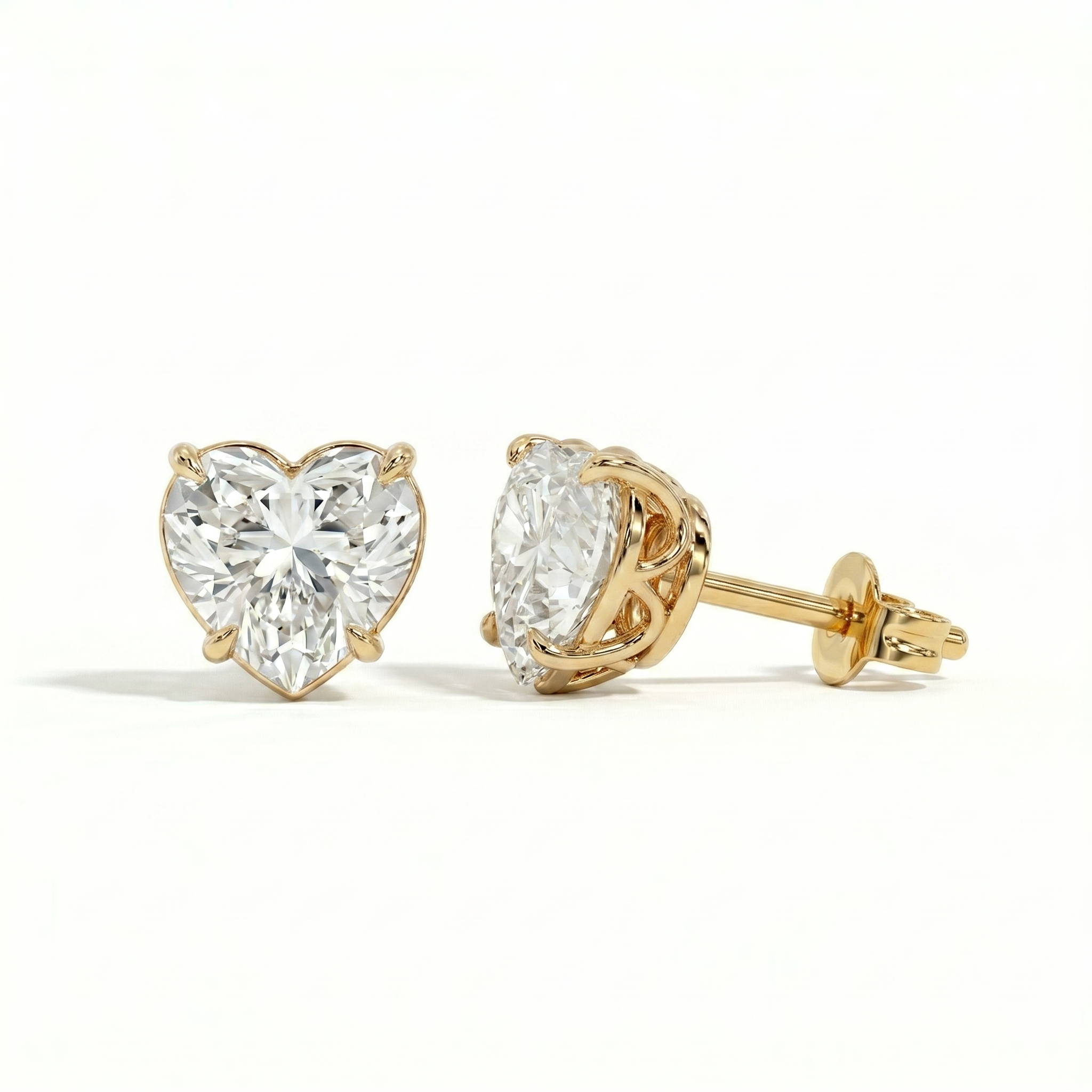 Heart solitaire studs - Lotus setting