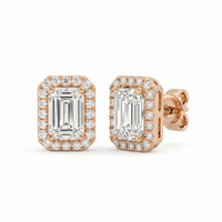 Emerald Halo Studs - Basket Setting