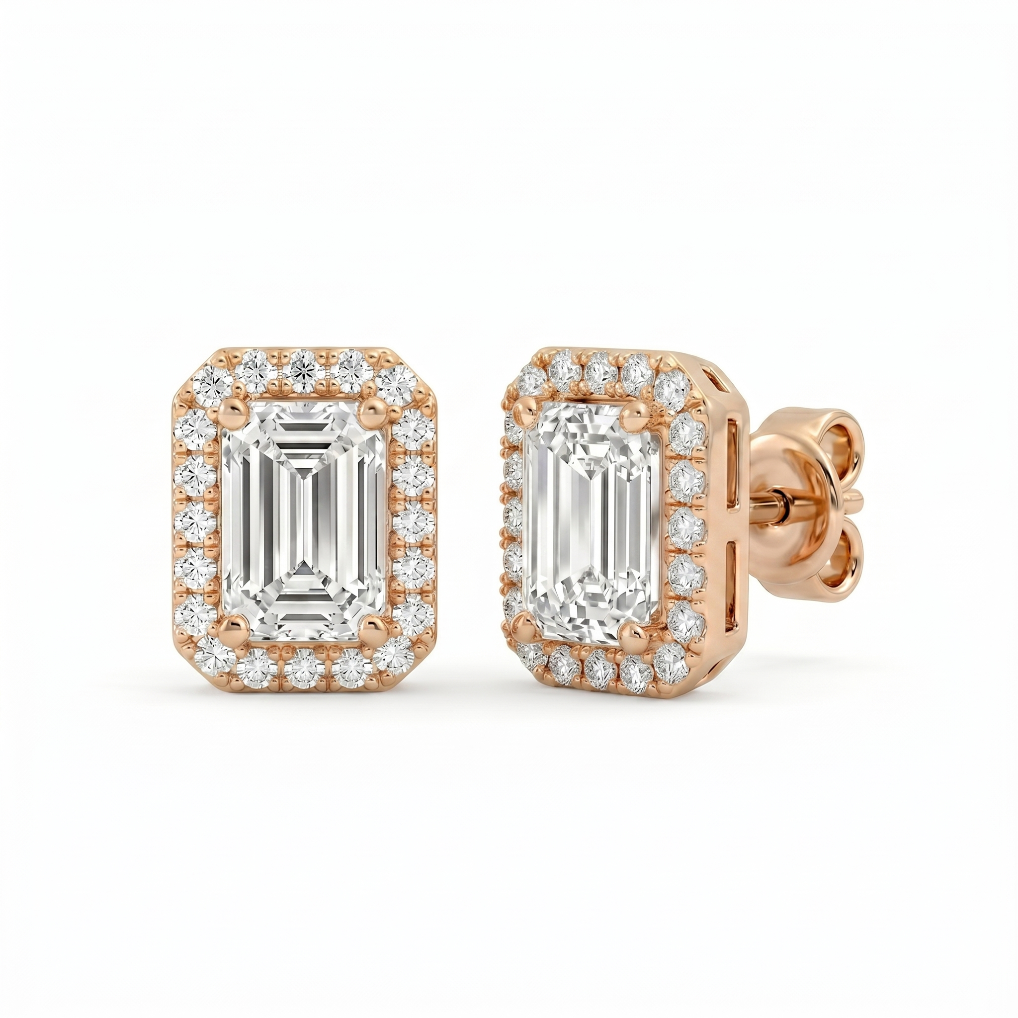 Emerald Halo Studs - Basket Setting