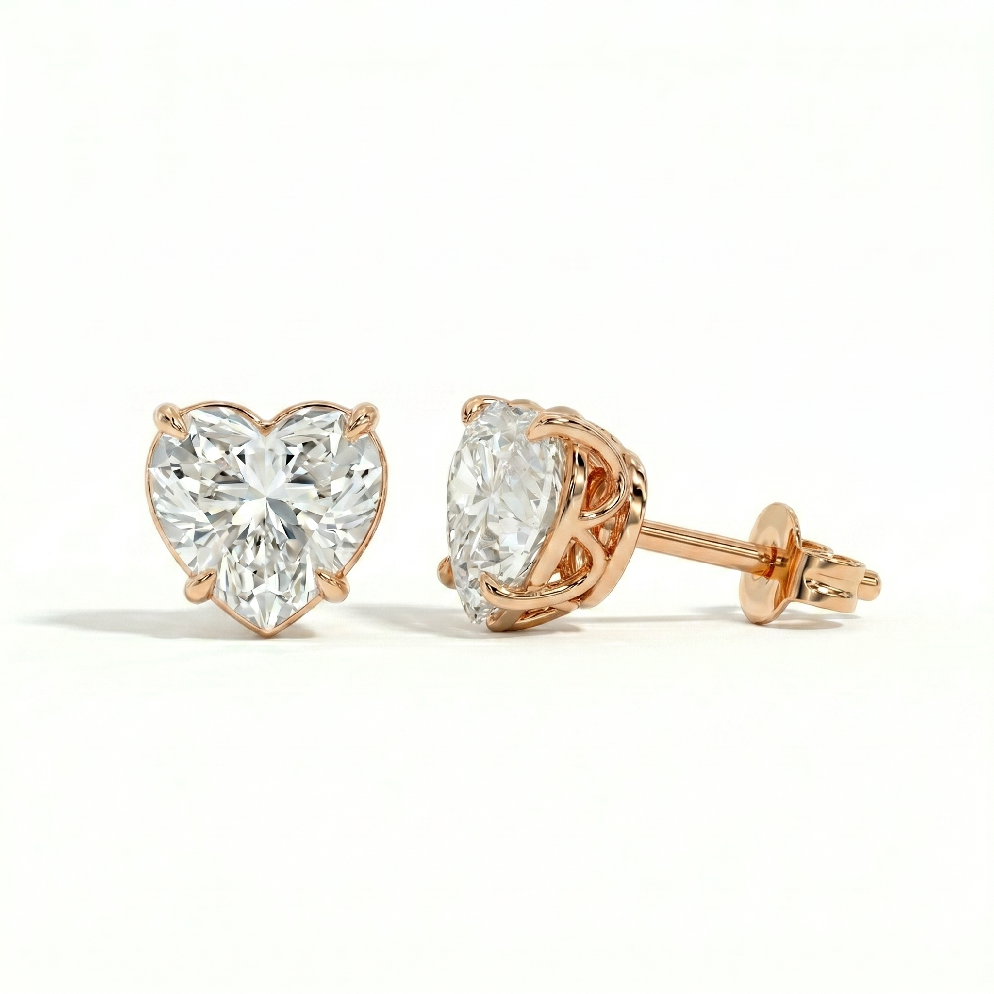 Heart solitaire studs - Lotus setting