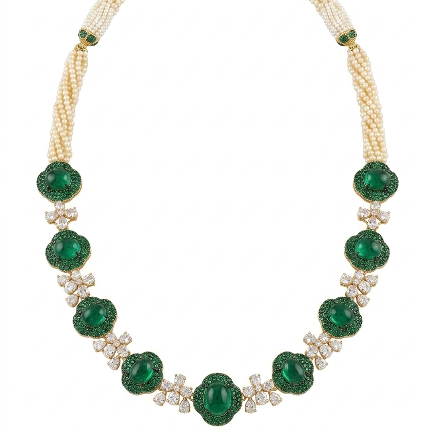 Emerald Blossom Polki Necklace