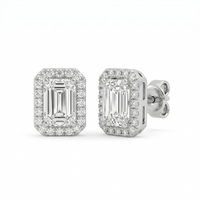 Emerald Halo Studs - Basket Setting