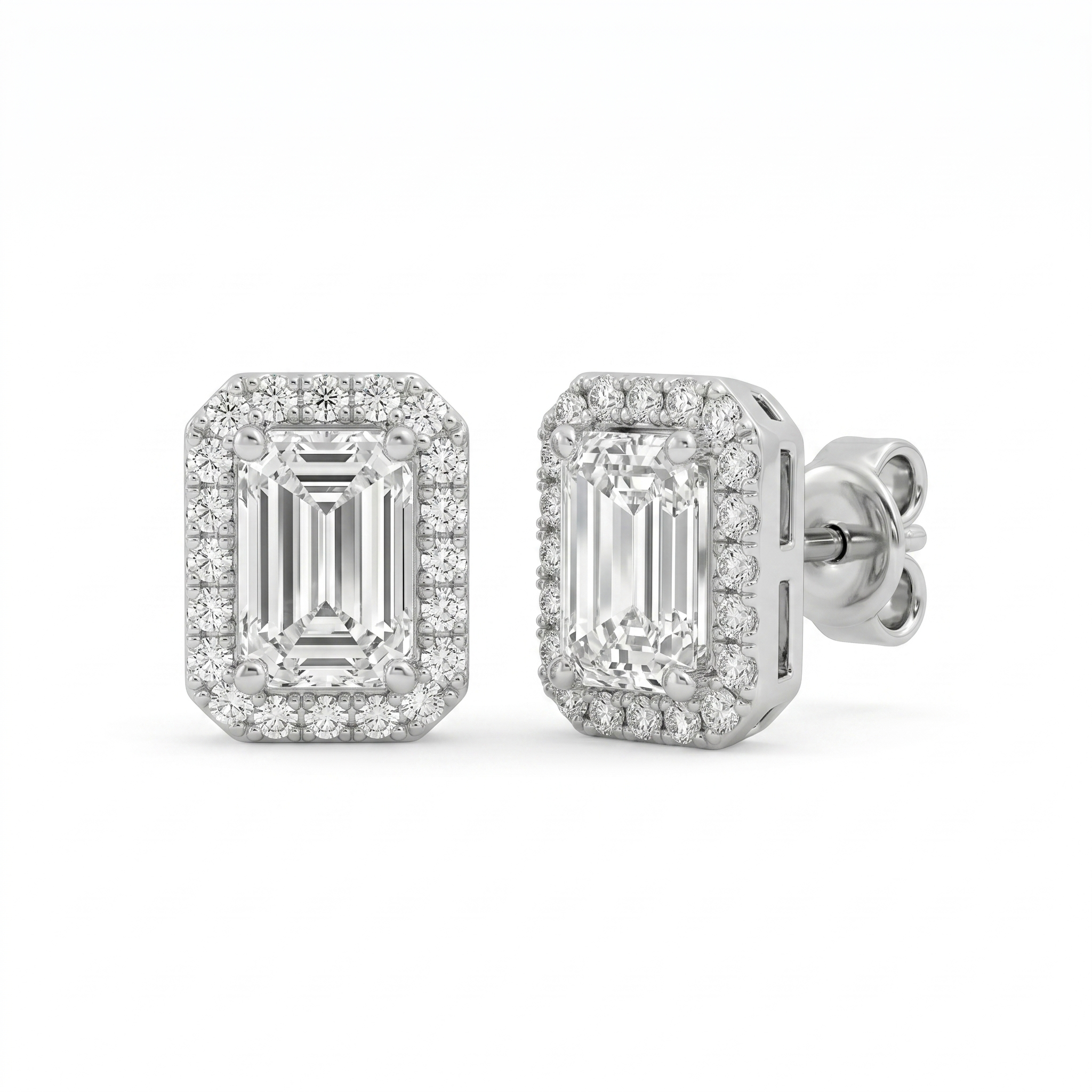 Emerald Halo Studs - Basket Setting