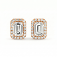 Emerald Halo Studs - Basket Setting