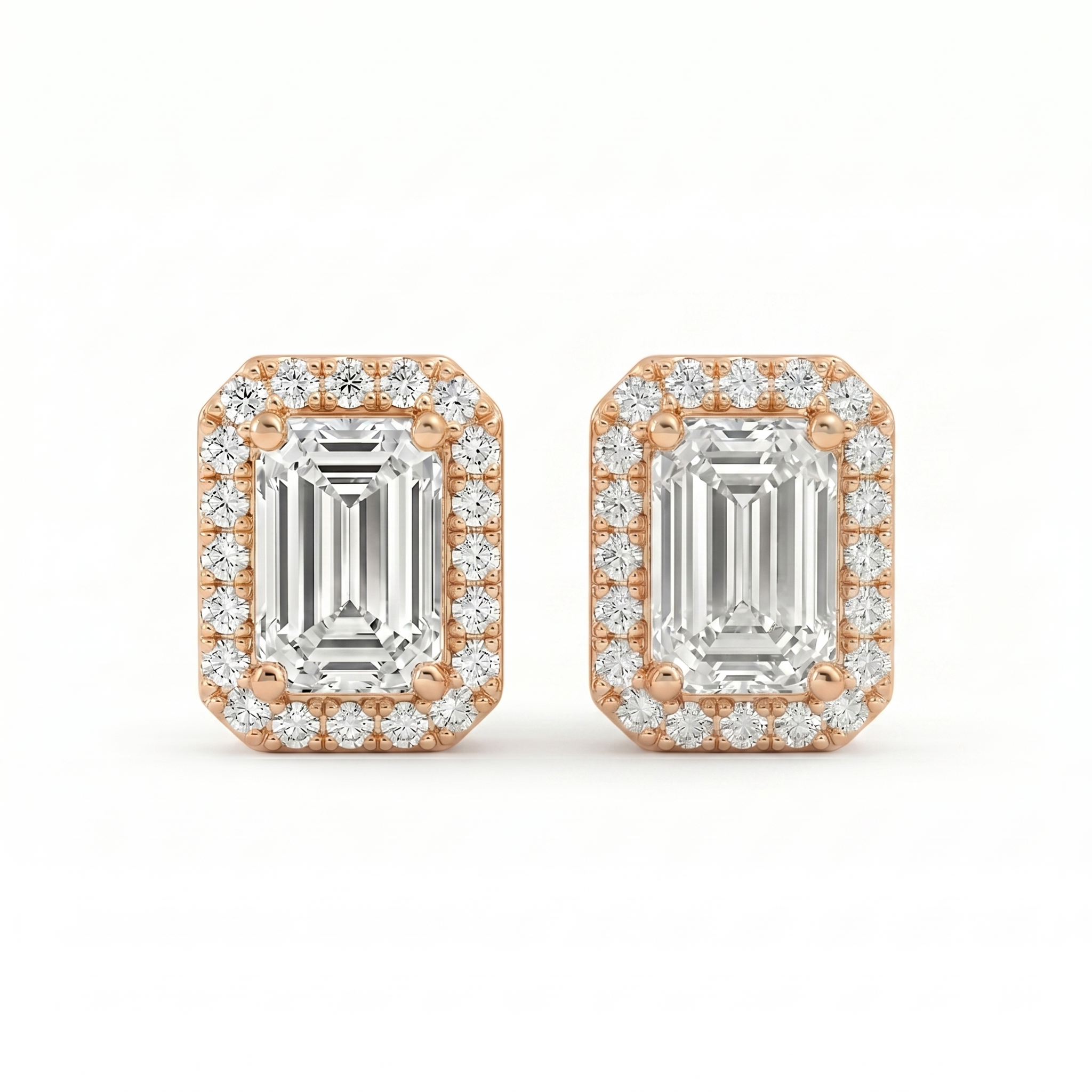 Emerald Halo Studs - Basket Setting