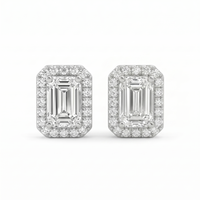 Emerald Halo Studs - Basket Setting